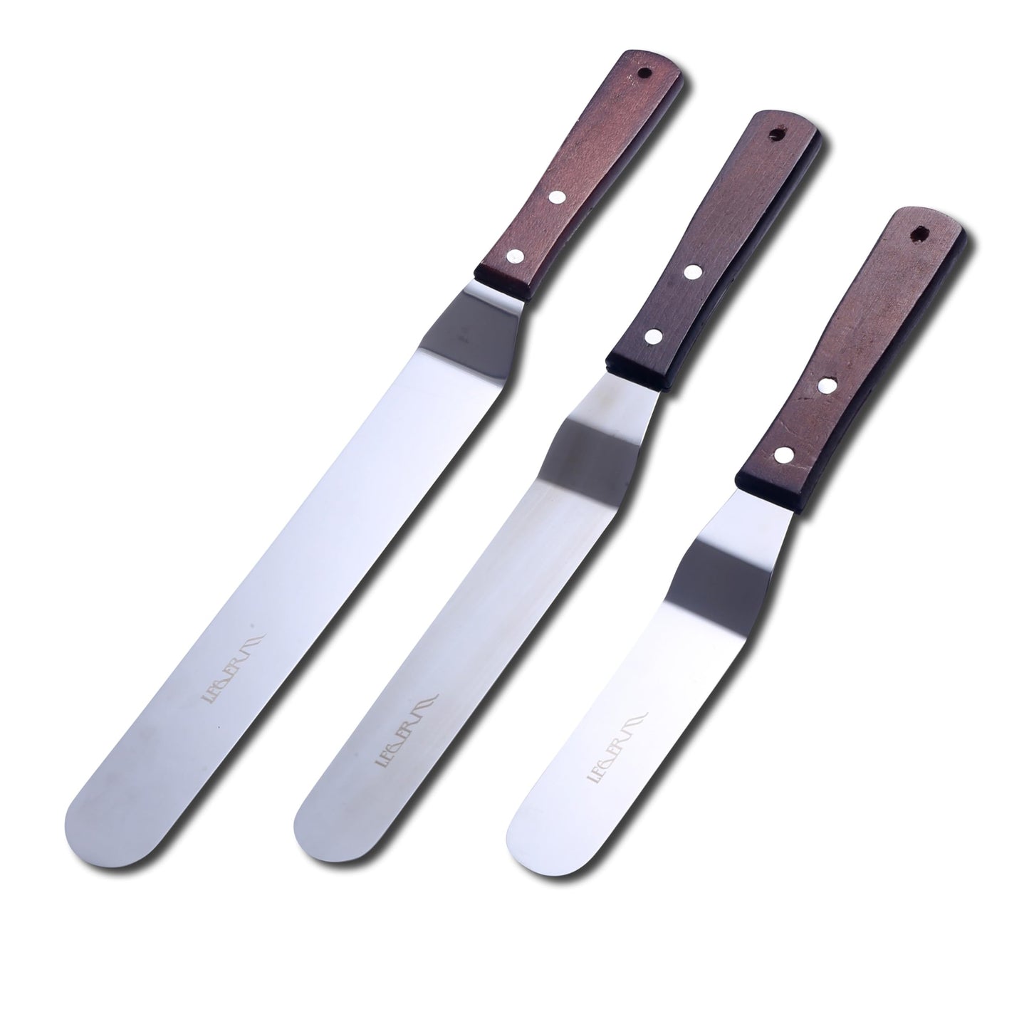 Cake Decorating Angled Icing Spatula Set of 6 8 & 10 Inch Wooden Handle Stainless Steel Offset Frosting Spatulas
