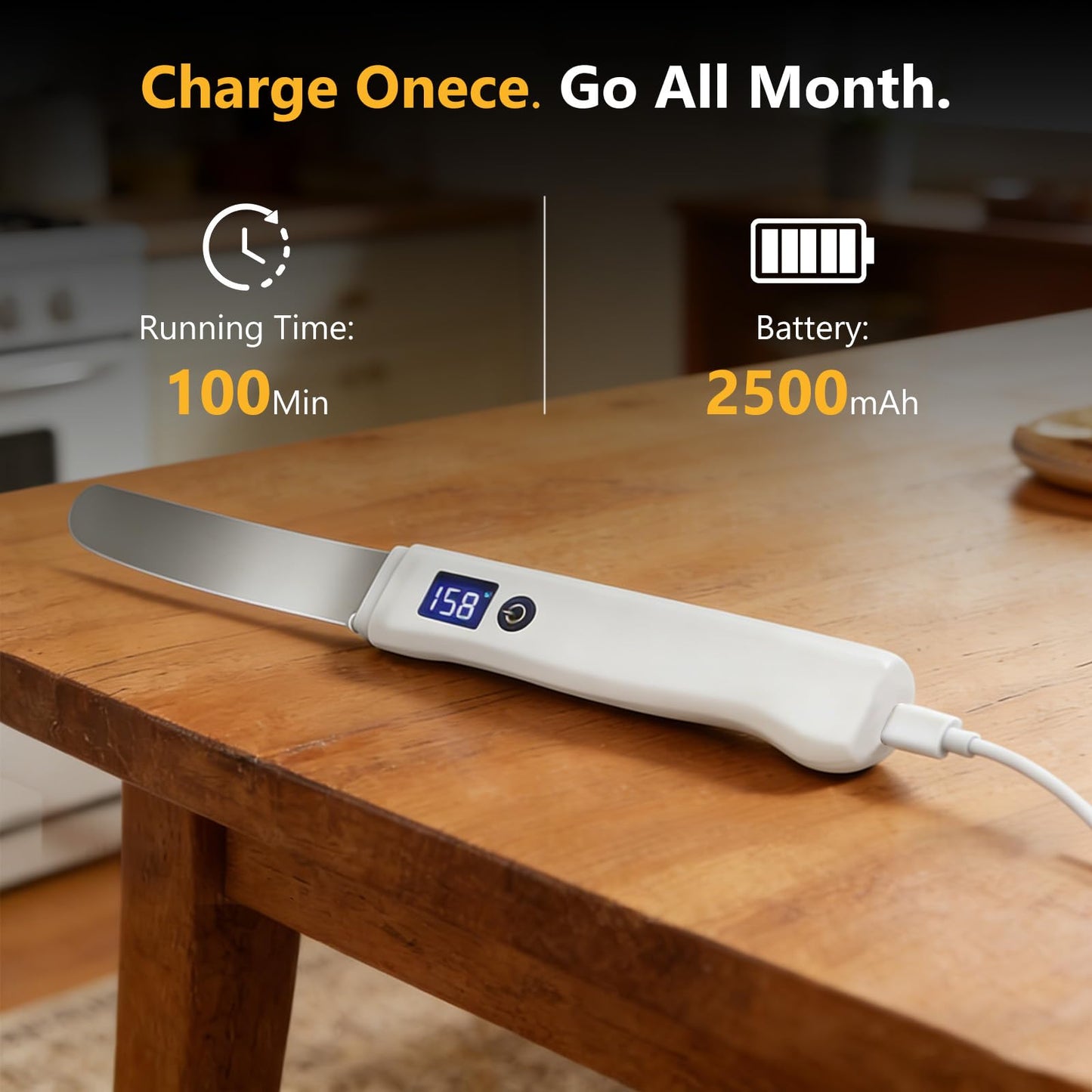 TinkerNest Electric Heated Butter Knife – 2 Heat Settings (131°F/158°F) & Smart LED Display, Rechargeable USB Warming Knife for Hard Butter, Cheese, Peanut Butter, Ice Cream, Honey – Easy Spread