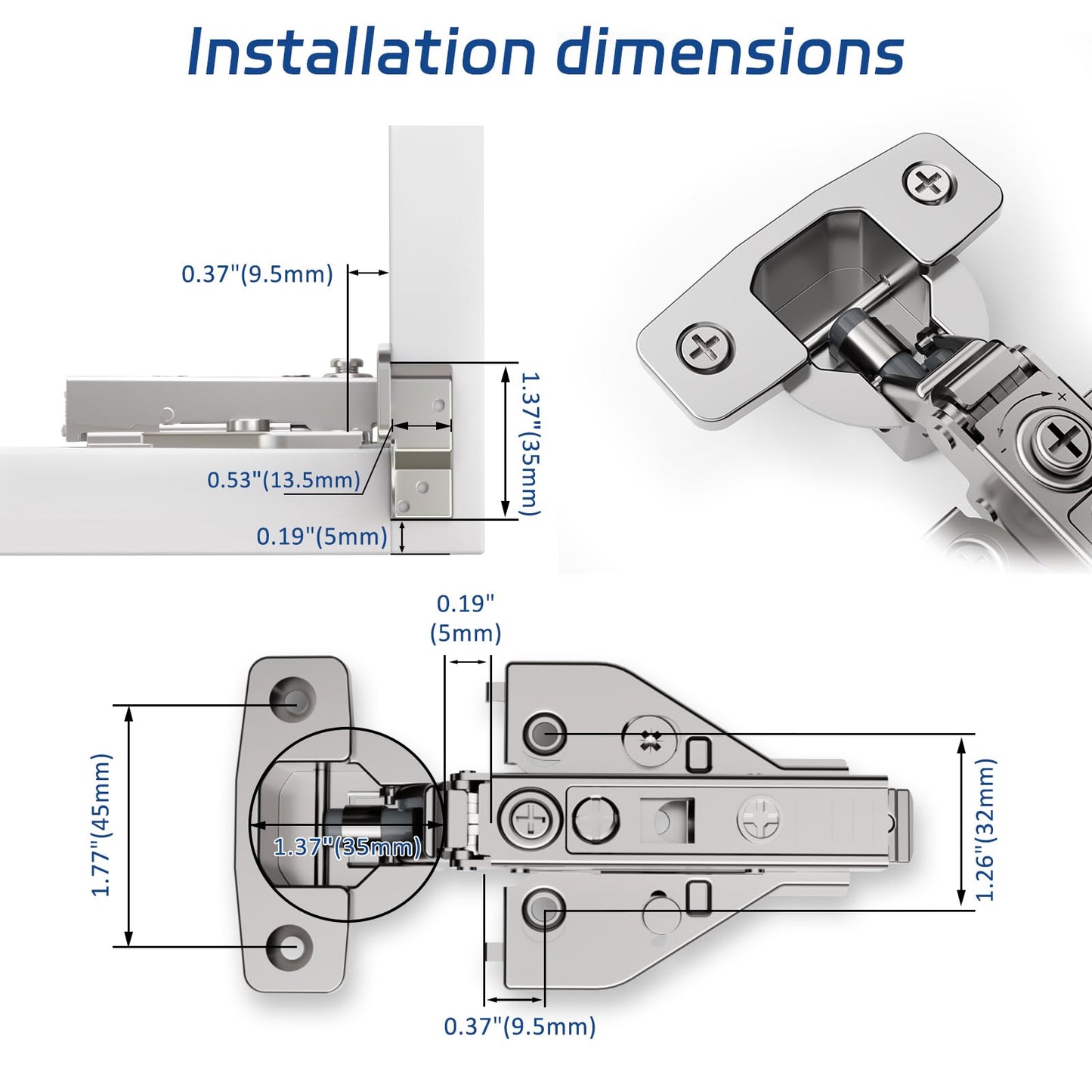 Soft Close Cabinet Hinges 10 Pack 4D Adjustable with Speed Control-Full Overlay 3/4 Inch Face Frame Hinges, Concealed Self-Closing Hinges for Frameless & Face Frame Cabinets