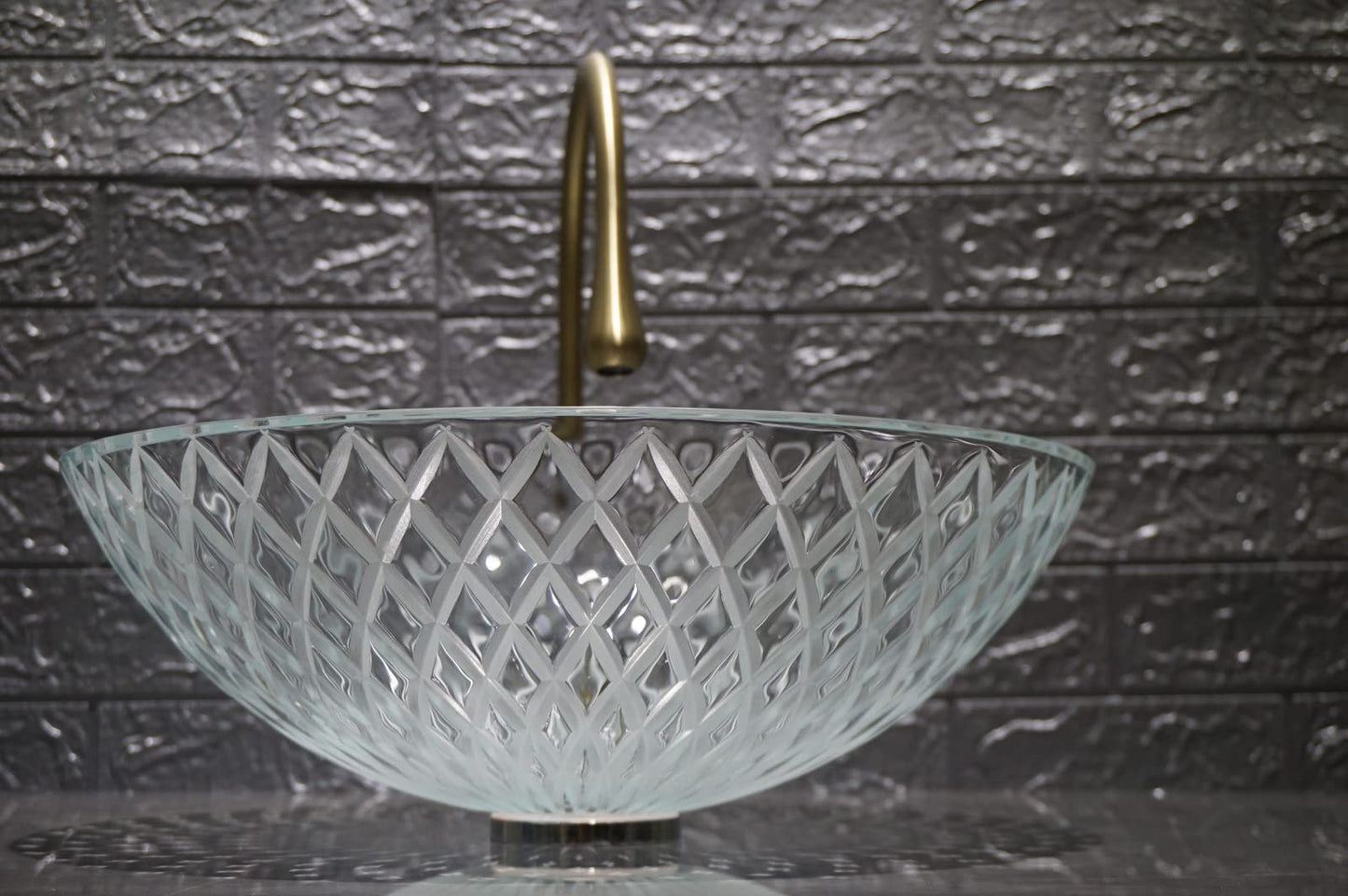 Fanwin Star Tempered Deco Glass Luxuryhome Bathroom Sink in Crystal engraving Elegant | Top Mount Basin | Vanity Countertop Sink Bowl with Pop Up Drain |Surface Finish Glossy | FW-LA659