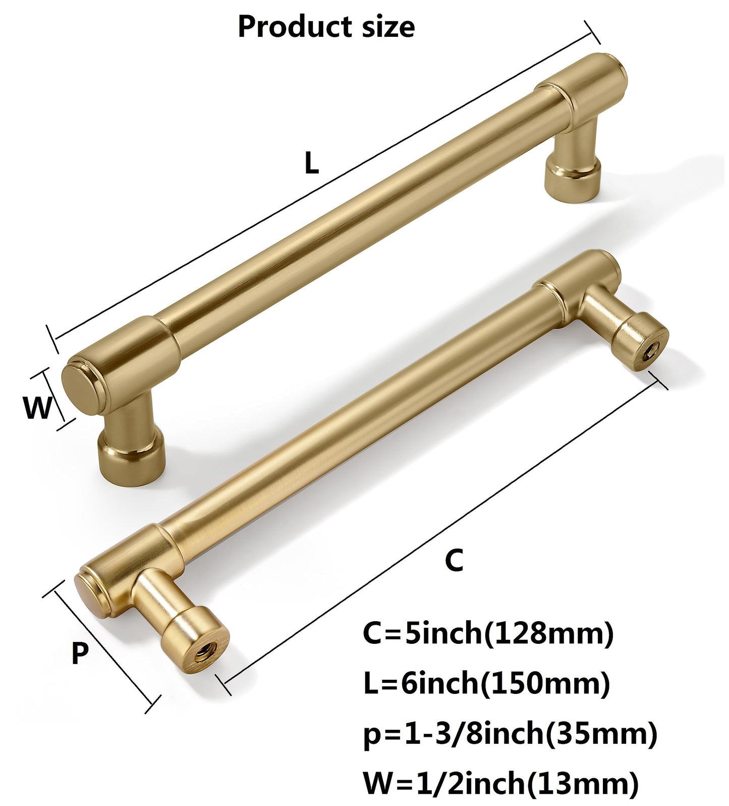 khtumeware 10 Pack Brushed Brass Cabinet Pulls 5 Inch(128MM) Hole Centers Kitchen Brushed Gold Cabinet Handles Cabinet Hardware Kitchen Handles for Cabinets Cupboard Handles Drawer Pulls