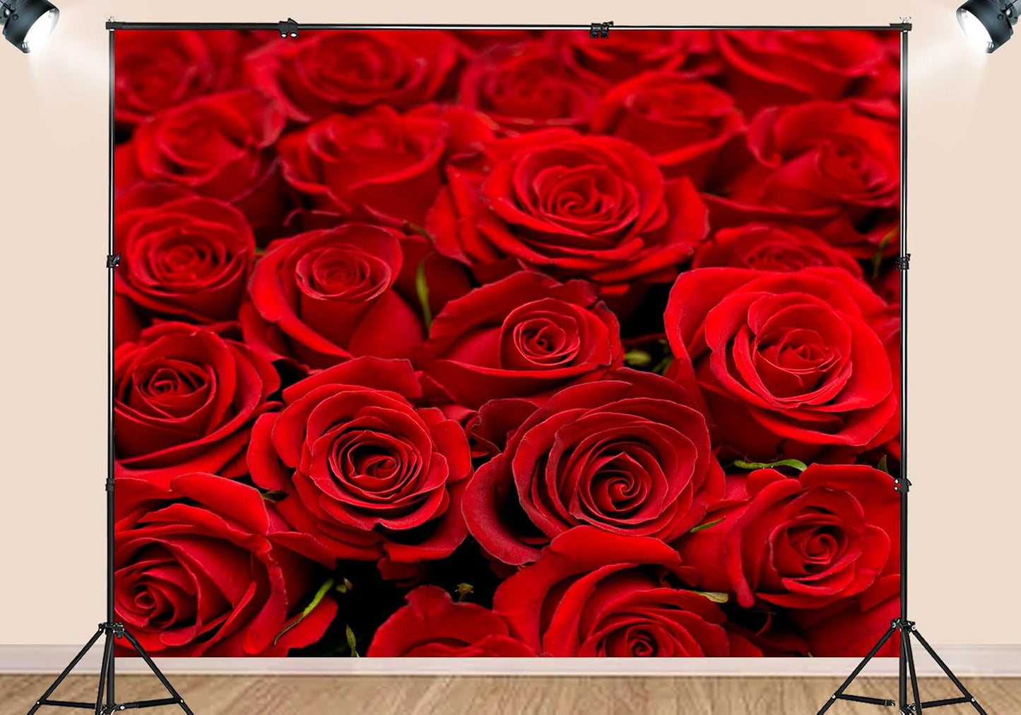 SHDASMIL 10X7ft Fabric Bright Red Roses Close Up Backdrop Fresh Floral Bouquet Background for Valentines Day Wedding