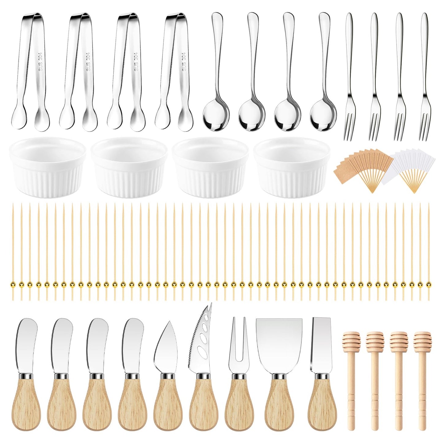 Charcuterie Boards Accessories Charcuterie Utensils 169Pcs Cheese Spreader Knife Set Small Serving Tongs Forks and Spoons Dipping Bowls Honey Dipper Toothpick Flags Cocktail Picks for Appetizers