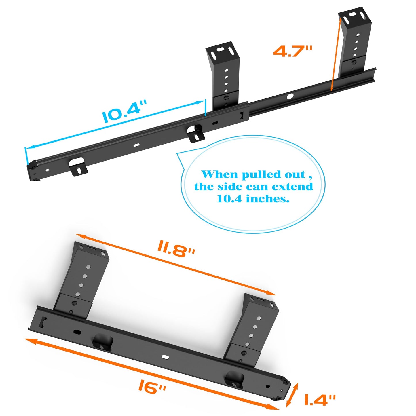 FRMSAET Heavy Duty 12/14/16/18 inches Thickness Steel Construction Ball Bearing Keyboard Slides Keyboard Drawer Slides Tray Accessories Cabinet Furniture Hardware Rails (16 inches, Black)