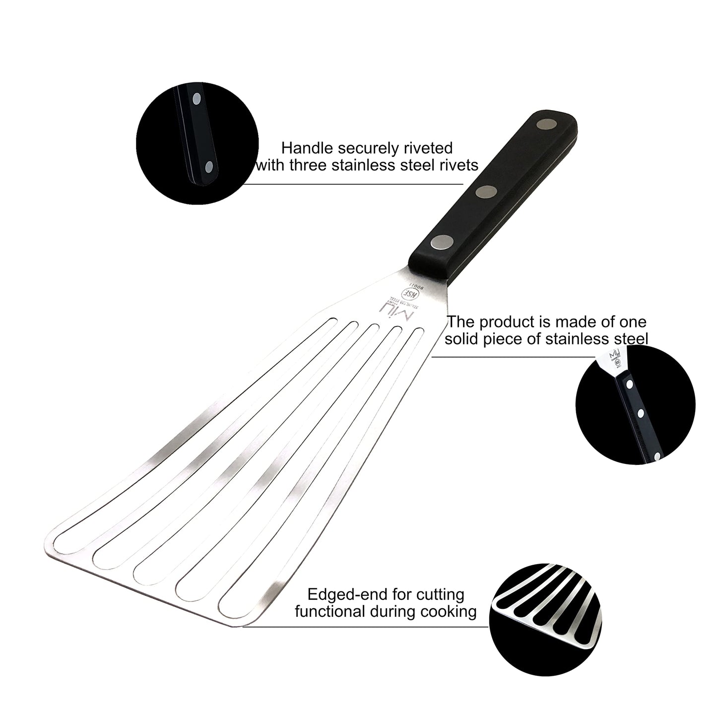 WALLFARM Fish Spatula 2pc Set - Pro-Grade Slotted Kitchen Turner - Stainless Steel - Long, Thin Metal Spatula for Flipping Delicate Foods, Fish, Eggs, Veggies, Grilling, Frying, Griddle - 11" & 13.78"