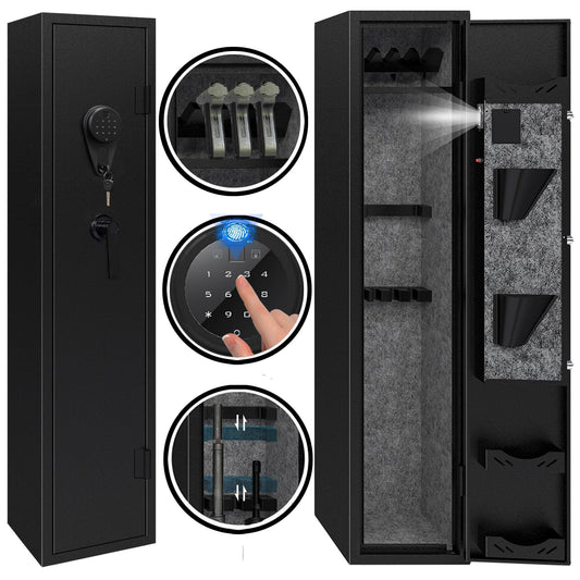 Kaer Gun Safe,Rifle Safe,4-5 Biometric Long Gun Safes for Rifles and Pistols,Gun Cabinet for Rifles and Shotguns with Fingerprint/Digital Keypad/Removable Shelf for Home,Garage,Office