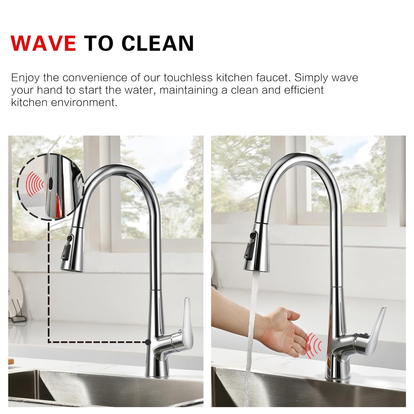 sumerain Touchless Kitchen Faucet with Pull-Down Sprayer,Single Handle Hands-Free Motion Sensor Kitchen Sink Faucet 360 Degree Swivel,Chrome