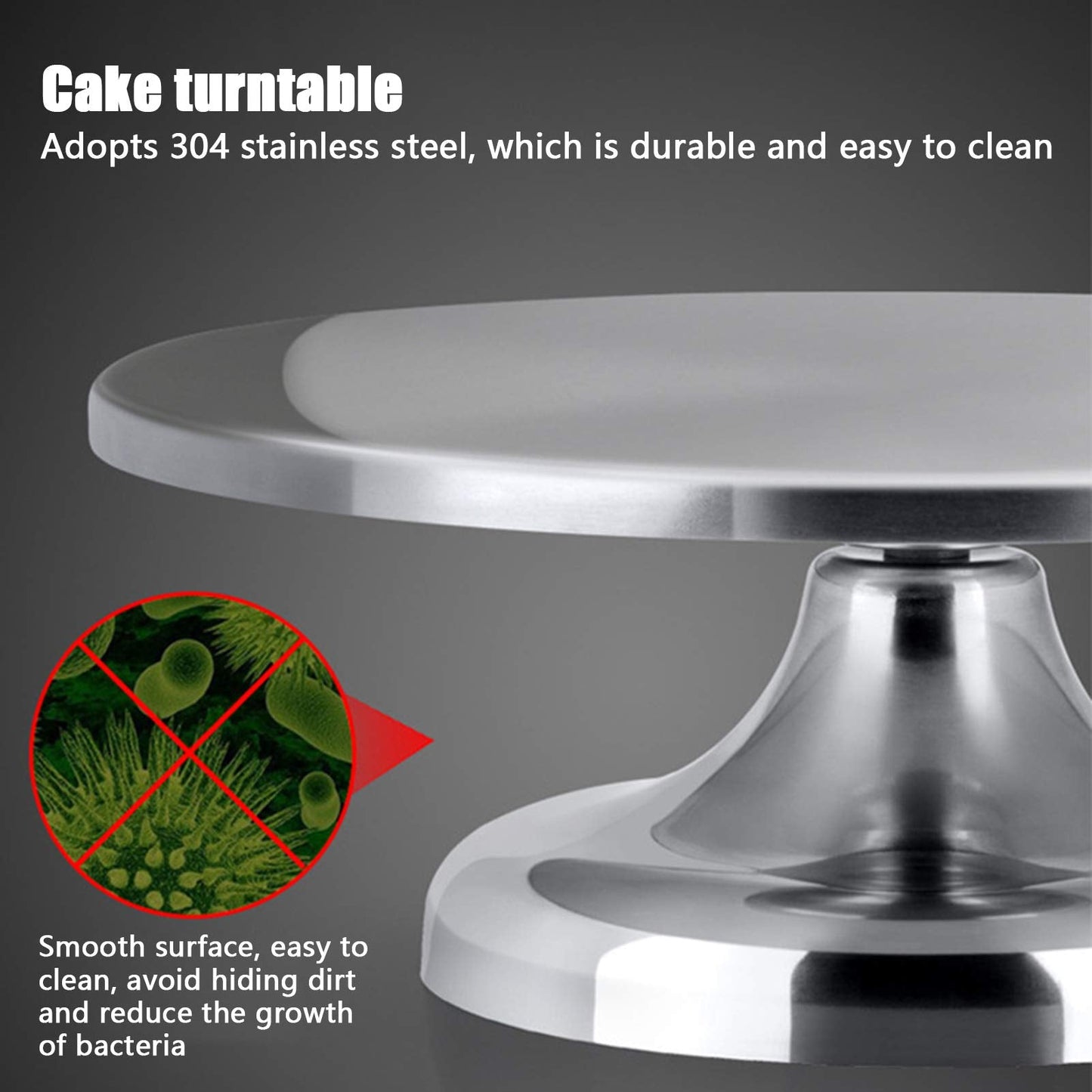 Zerodis Revolving Cake Stand, Stainless Steel Rotating Cake Turntable with Non Slip Base Cake Decorating Stand Bakery Supplies for Cupcakes Cookies Desserts