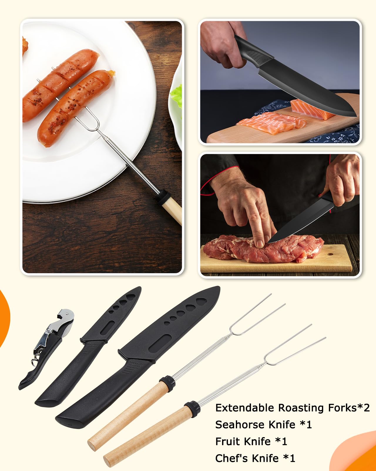 Hozzen Camping Cooking Utensil Set - Car Camping Essentials Cooking Gear for Outdoor Kitchen Grilling, Stainless Steel & Silicone Ideal Gift for RV Tent Camper, Picnics, BBQs