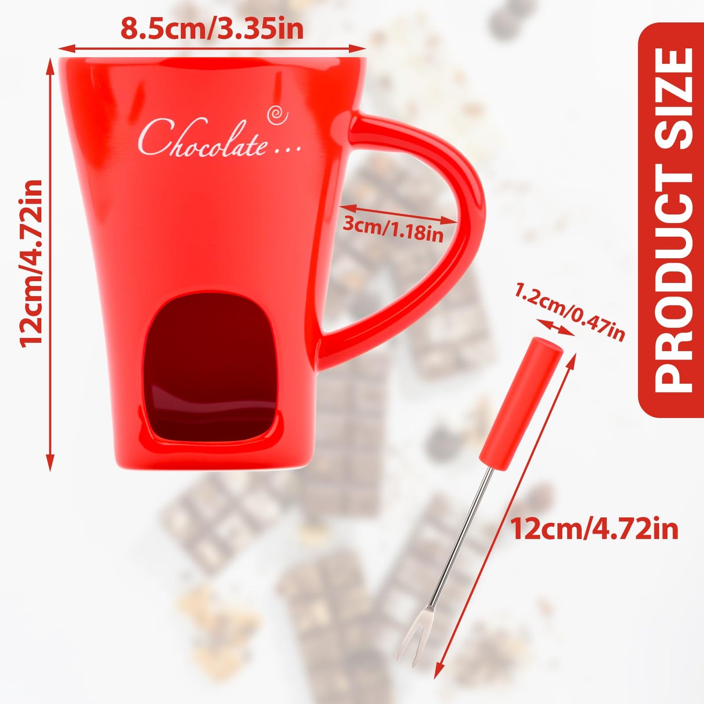 Fondue Mug with Forks Chocolate Melting Cup Ceramic Mini Tealight Pot for Coffee Cheese Candy Warmer Camping Date Movie Night Birthday Wedding Desserts (Red)