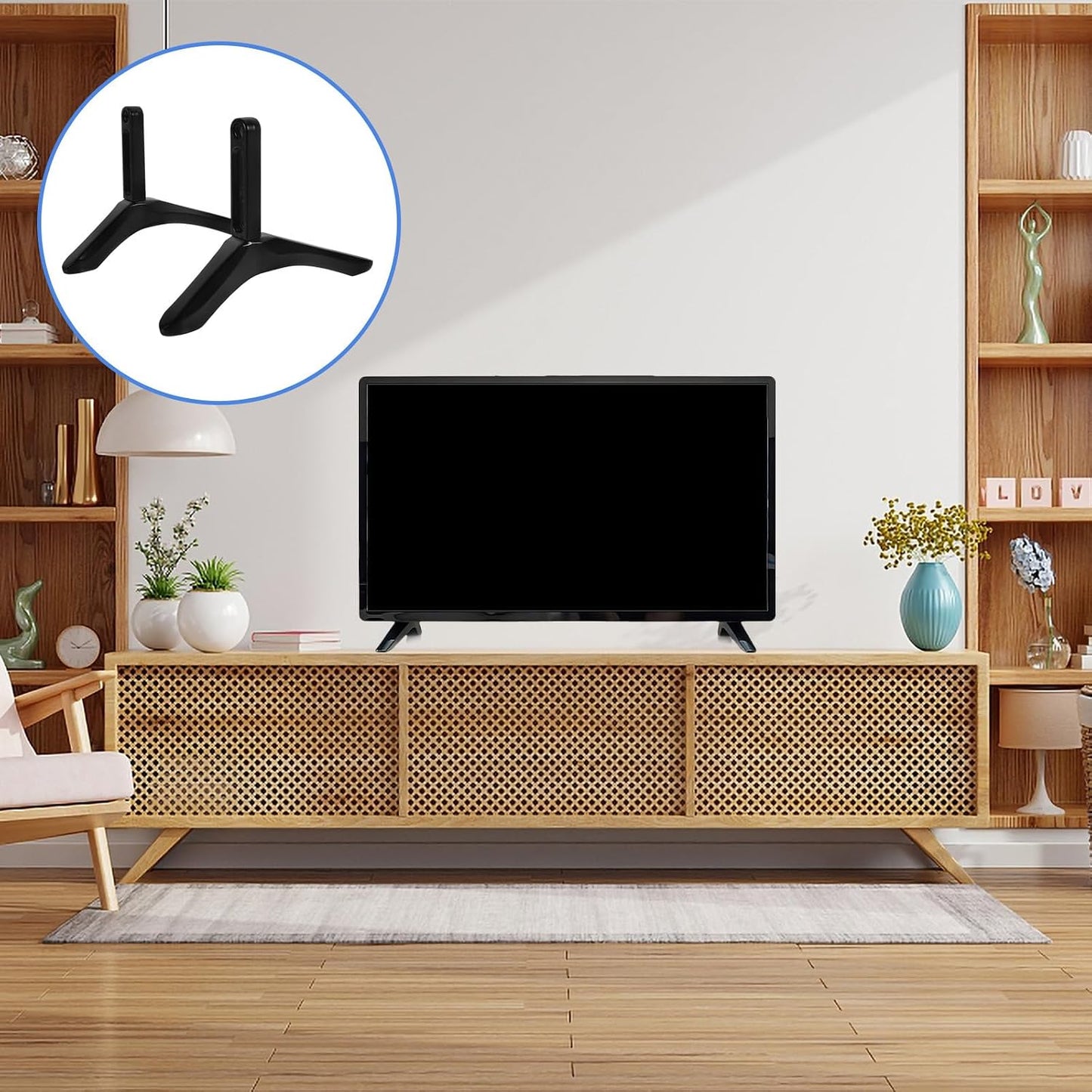 GARVALON Stable TV Support Base Stand with Screws - Replacement Pedestal Feet for Living Room Furniture