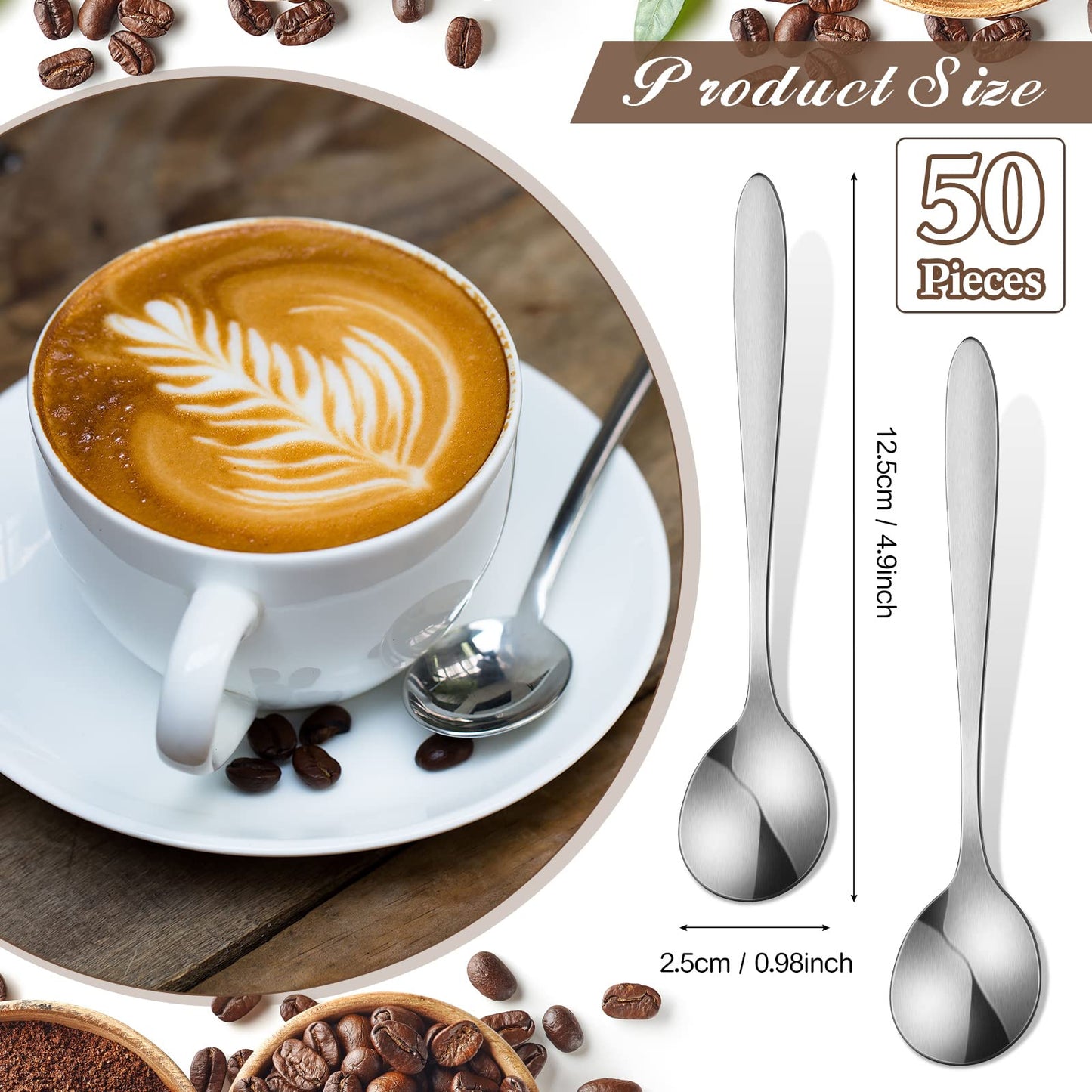 Yinkin 50 Pcs Demitasse Espresso Spoons 4.92" Stainless Steel Tablespoons Metal Dessert Spoons for Appetizer Sugar Ice Cream for Home Restaurant Kitchen,Mirror Polished,Dishwasher Safe