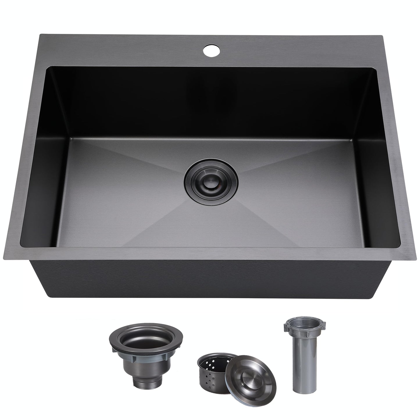 SHACO 33x22 Black Drop In Kitchen Sink, 33 Inch Large Top Mount Gunmetal Black Farmhouse Sink, Single Bowl Basin 16 Gauge SUS304 Stainless Steel Wet Bar Prep Sink