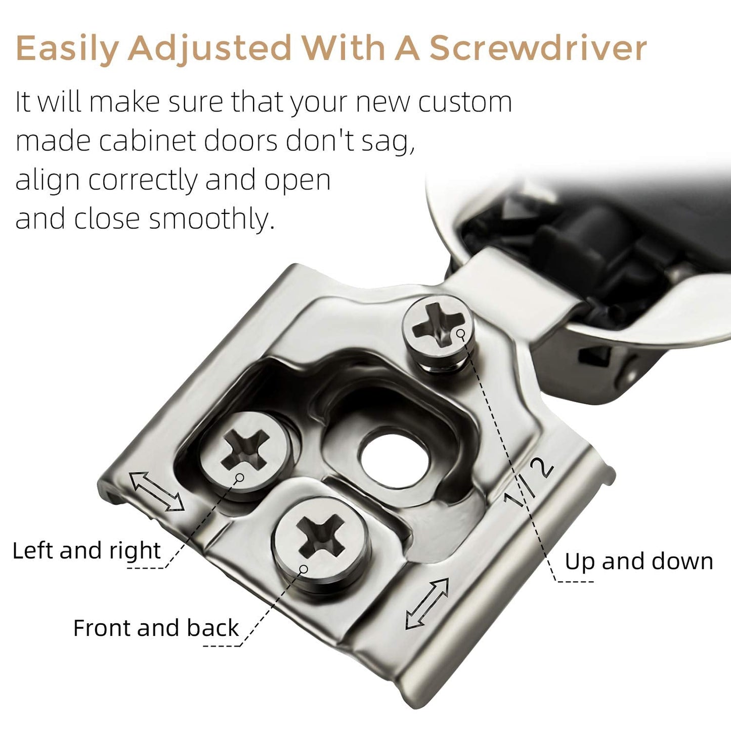 Ravinte 50 Pack 25 Pair 1/2 inch Overlay Soft Close Kitchen Cabinet Hinges Stainless Steel Adjustable Kitchen Hinges Satin Nickel Cabinet Hardware