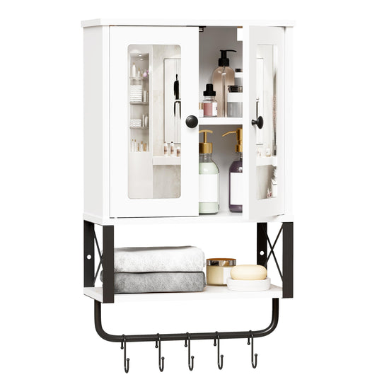 BEWISHOME Bathroom Wall Cabinet with Mirror, Wall Mounted Medicine Cabinet Over The Toilet with Towel Bar and Adjustable Shelf, 7.1" D x 15.4" W x 24.4" H, White YYG10W
