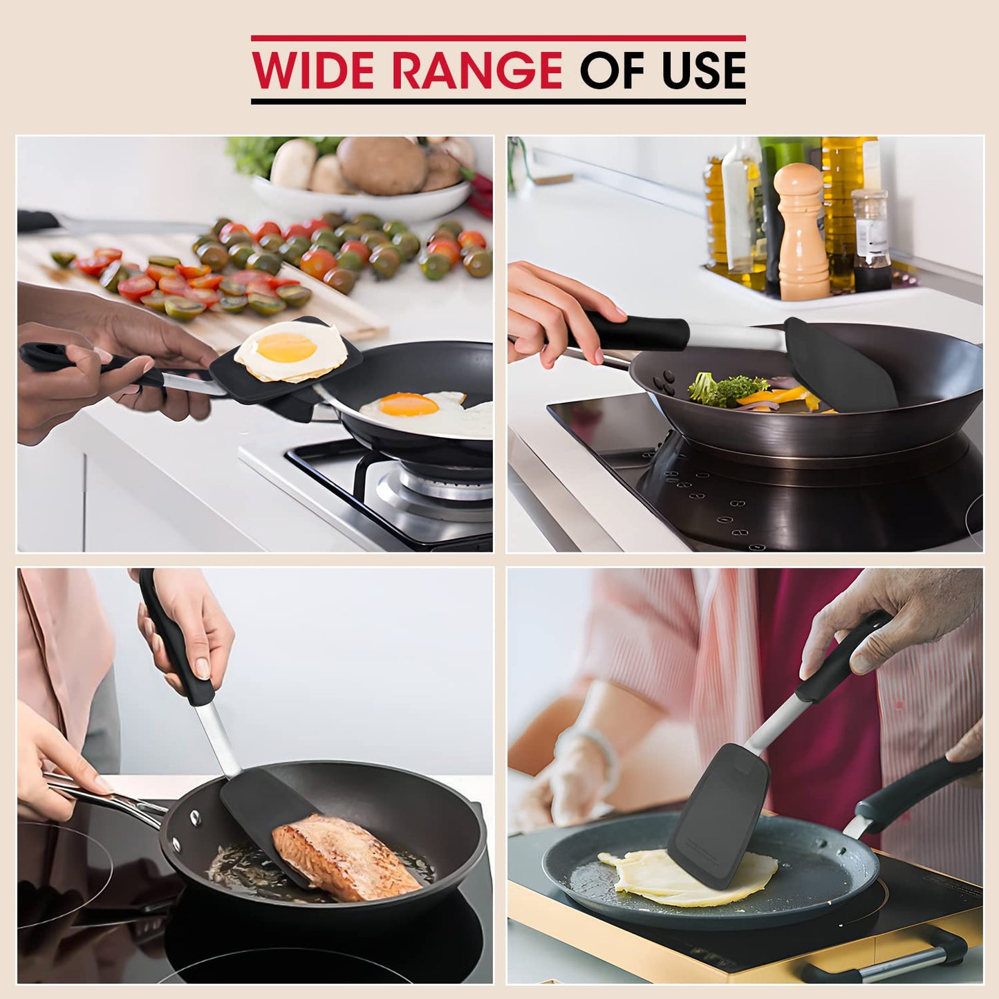 Unicook Flexible Silicone Spatula Turner 2 Pack, 600°F Heat Resistant Spatula for Nonstick Cookware, Essential Kitchen Cooking Utensil for Flipping Eggs, Burgers, Crepes and More, Small and Medium