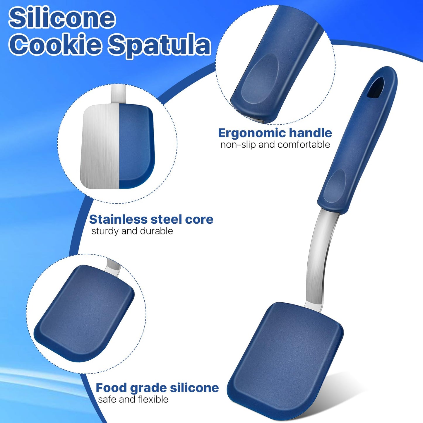 Elesunory 4 pcs Silicone Spatula, Heat Resistant Silicone Cookie Spatula Turner, No Scratch Flipper Baking Utensils, Small Spatulas Turner for Nonstick Cookware, Pancake (Gray, Blue, Black, Red)