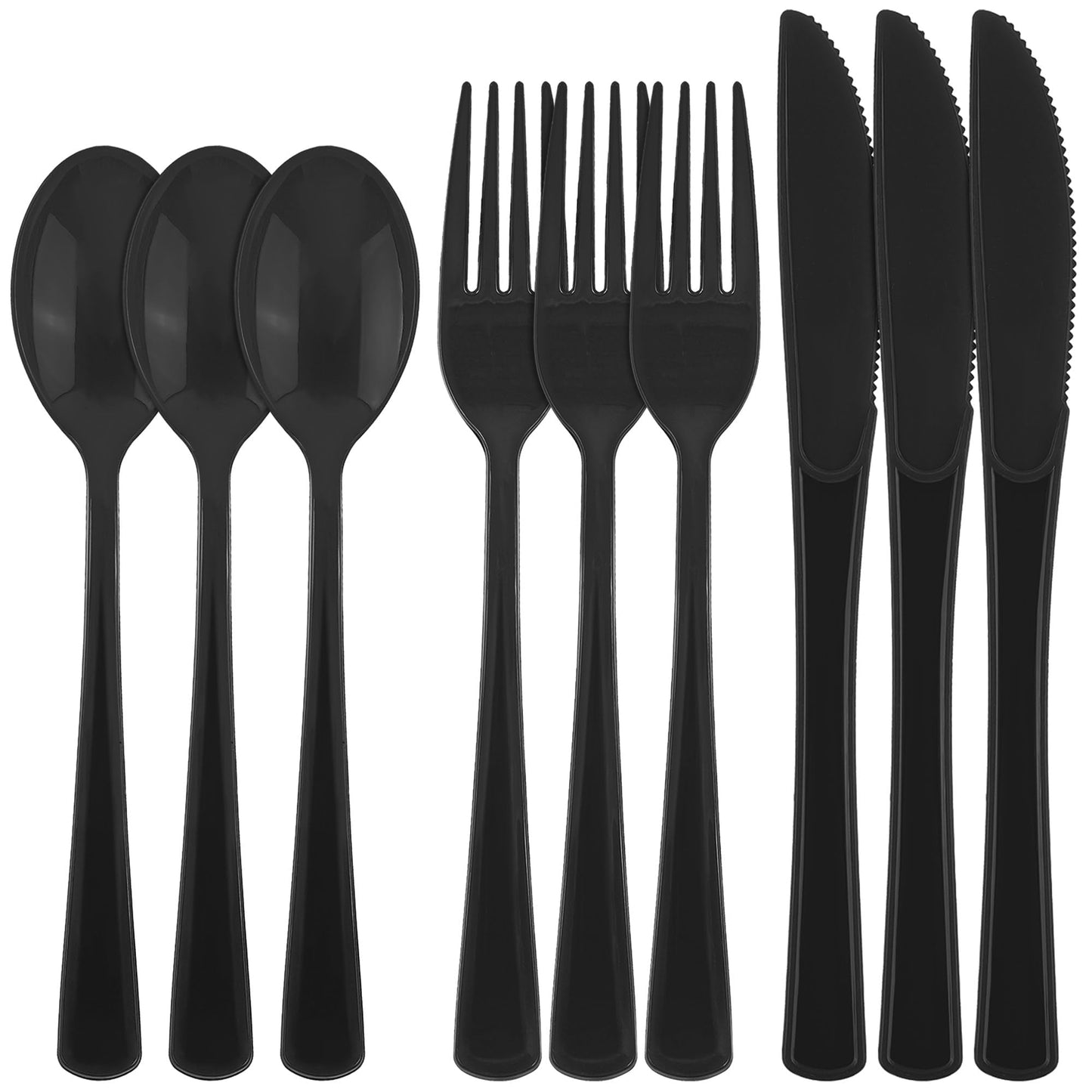 Kochorie 300 Pieces Graduation Black Plastic Silverware, Heavy Duty Disposable Utensils with Forks Spoons Knives, Premium Heavyweight Cutlery for Graduation Party, Birthday, Prom Night, Wedding Dinner