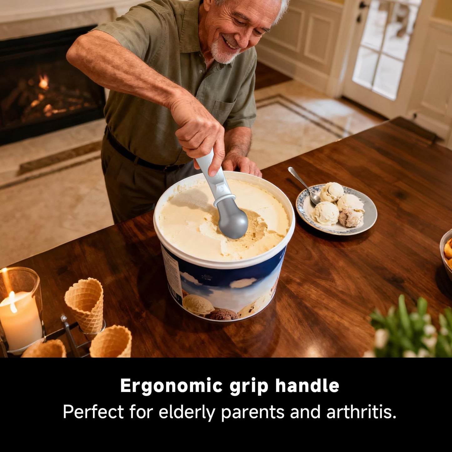 SEAINGO Heated Ice Cream Scoop - Rechargeable, ON/OFF Safety Lock Switch, Two Warming Modes, Ergonomic Handle, Electric Kitchen Tool Nonstick Scooper for Gelato, Frozen Yogurt, Sorbet & More