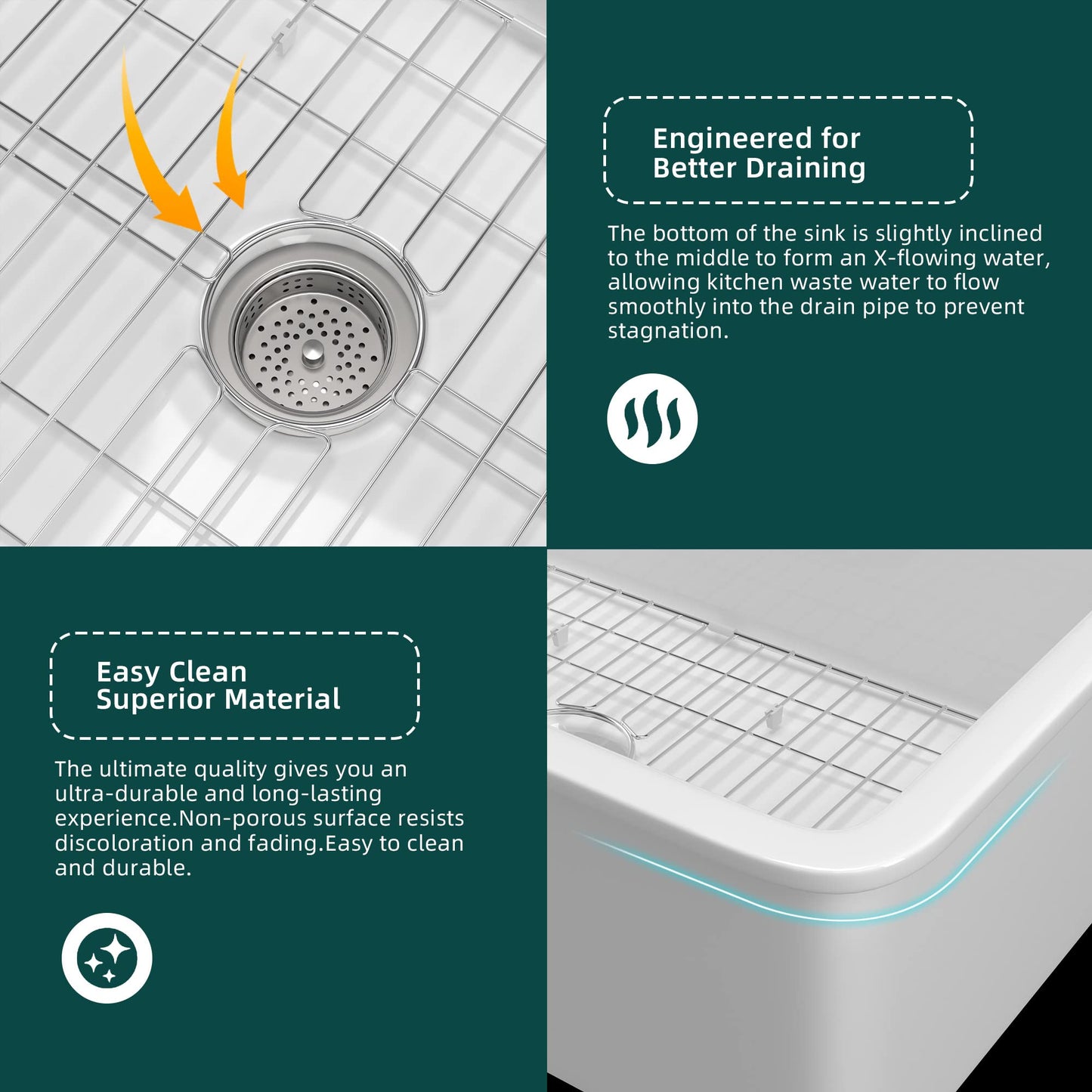 Miuara White Undermount Kitchen Sink 32 Inch - Large Topmount Fireclay Drop In Sink 32"x19"x10", Dual Mount Heavy Duty Deep Single Bowl, with 2 Custom Accessories, Glossy White, for Kitchen