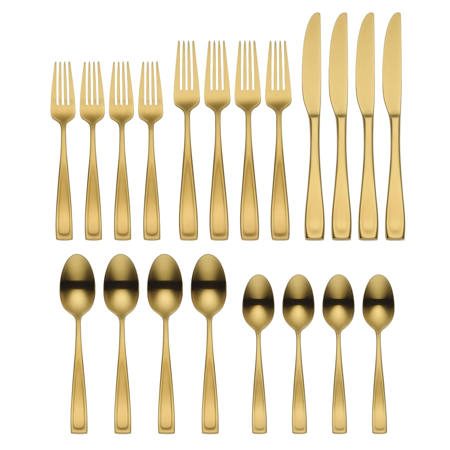 Oneida Silverware Set, Moda Gold Satin 20 Piece Flatware Set, Service For 4, 18/10 Stainless Steel, Dishwasher Safe, Flatware Cutlery Sets, Utensils, Knives Spoons and Forks, Home (Gold, 20 Pieces)