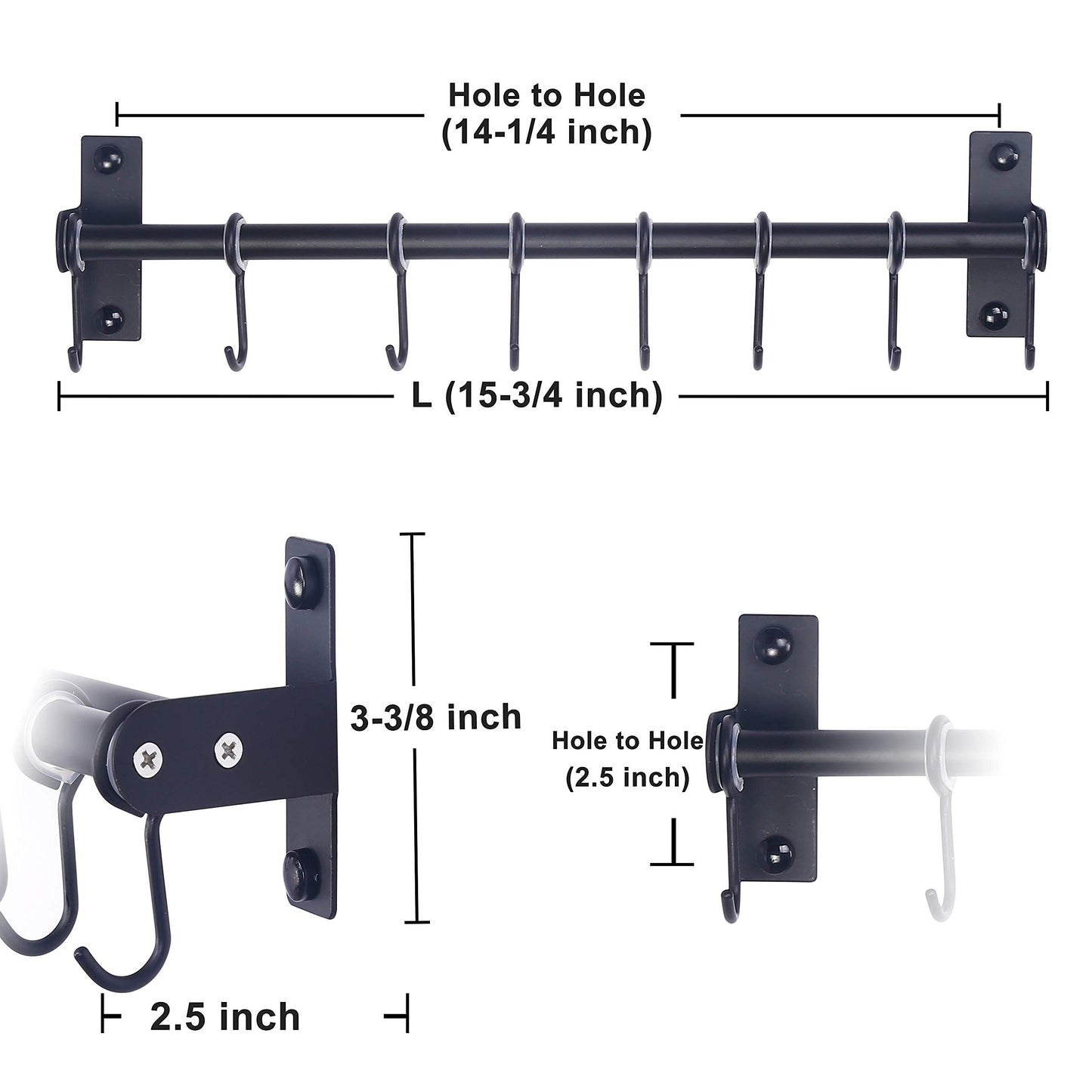 Dseap Pot Rack - Pots and Pans Hanging Rack Rail with 8 Hooks, Double Bars, Pot Hangers for Kitchen, Wall Mounted,Black