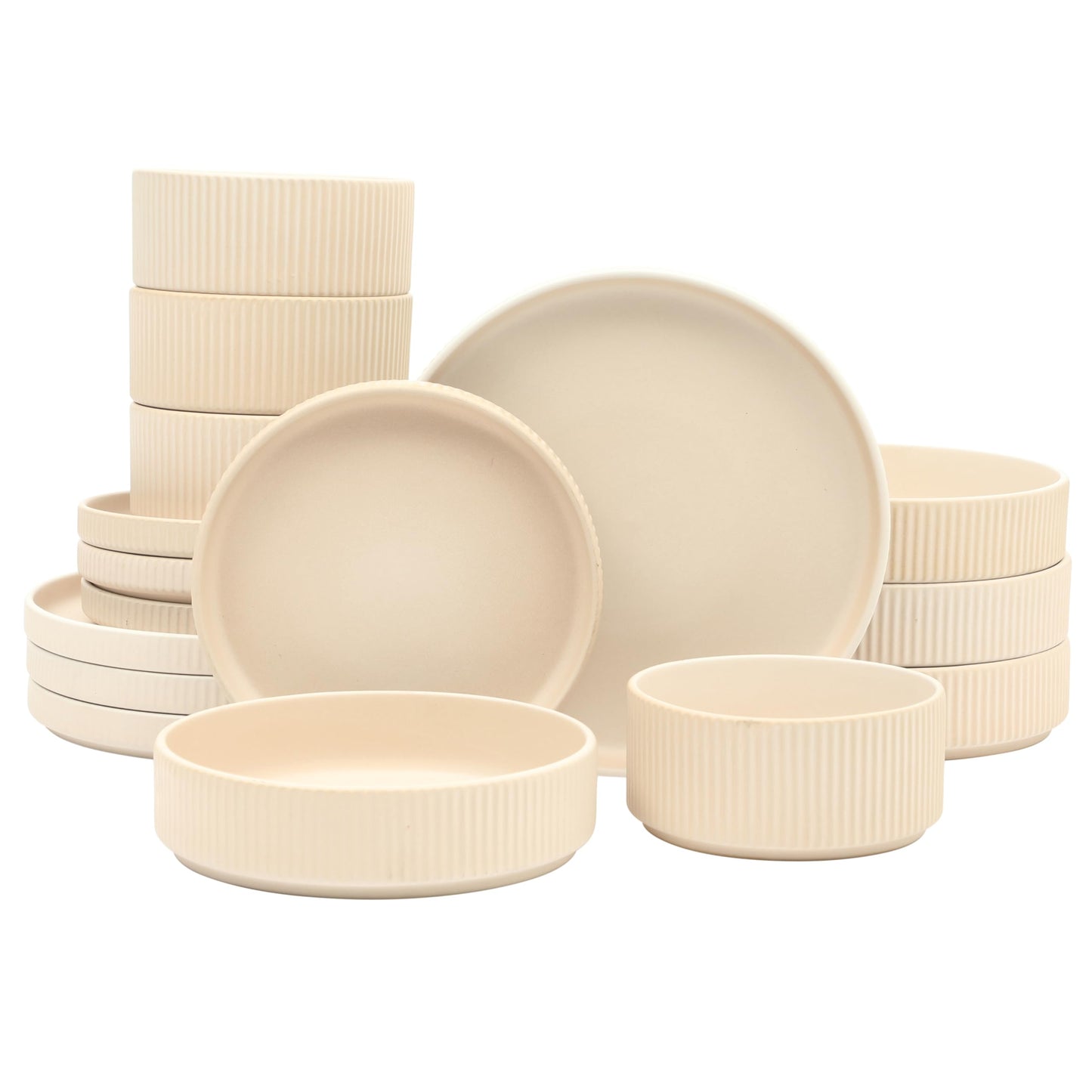 Gibson Elite Deerfield 16-Piece Stoneware Dinnerware Set – Cream White Reactive Glaze Plates and Bowls, Stackable Design, Service for 4 – Dishwasher & Microwave Safe