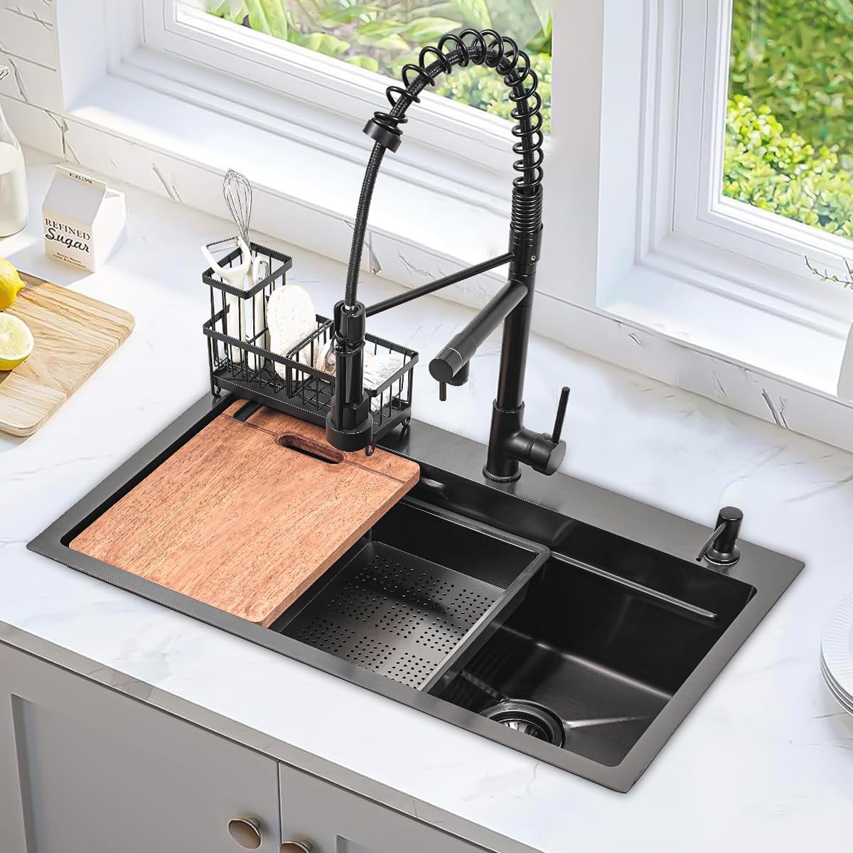 Gunmetal Black Kitchen Sink 30 Inch Modern Stainless Steel Drop in kitchen Sink Workstation Scratch Resistant Single Bowl Kitchen Sinks Farmhouse Deep with Faucet Combo