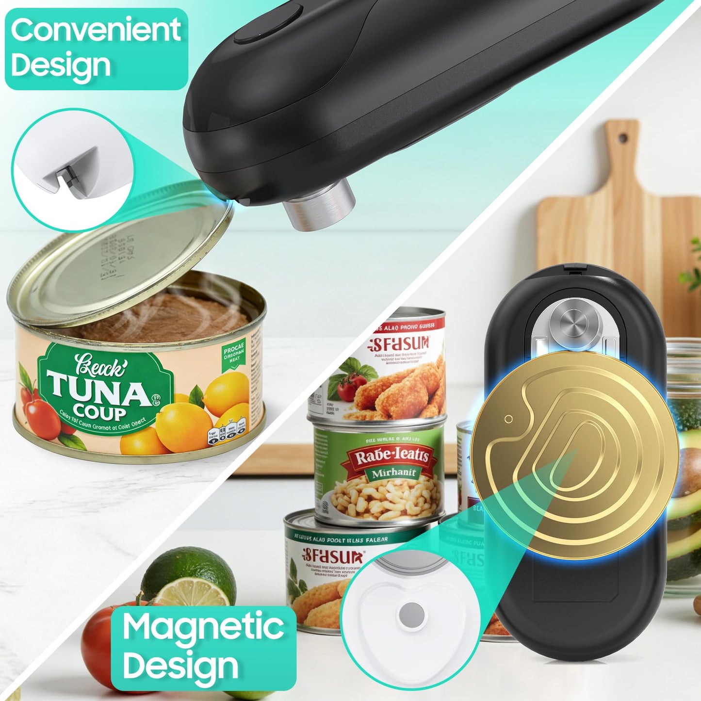 Electric Can Opener, Auto-Stop, Rechargeable, Side-Cut Smooth Edge, Hands Free Automatic Can Opener for Seniors & Arthritis Patients (Black)