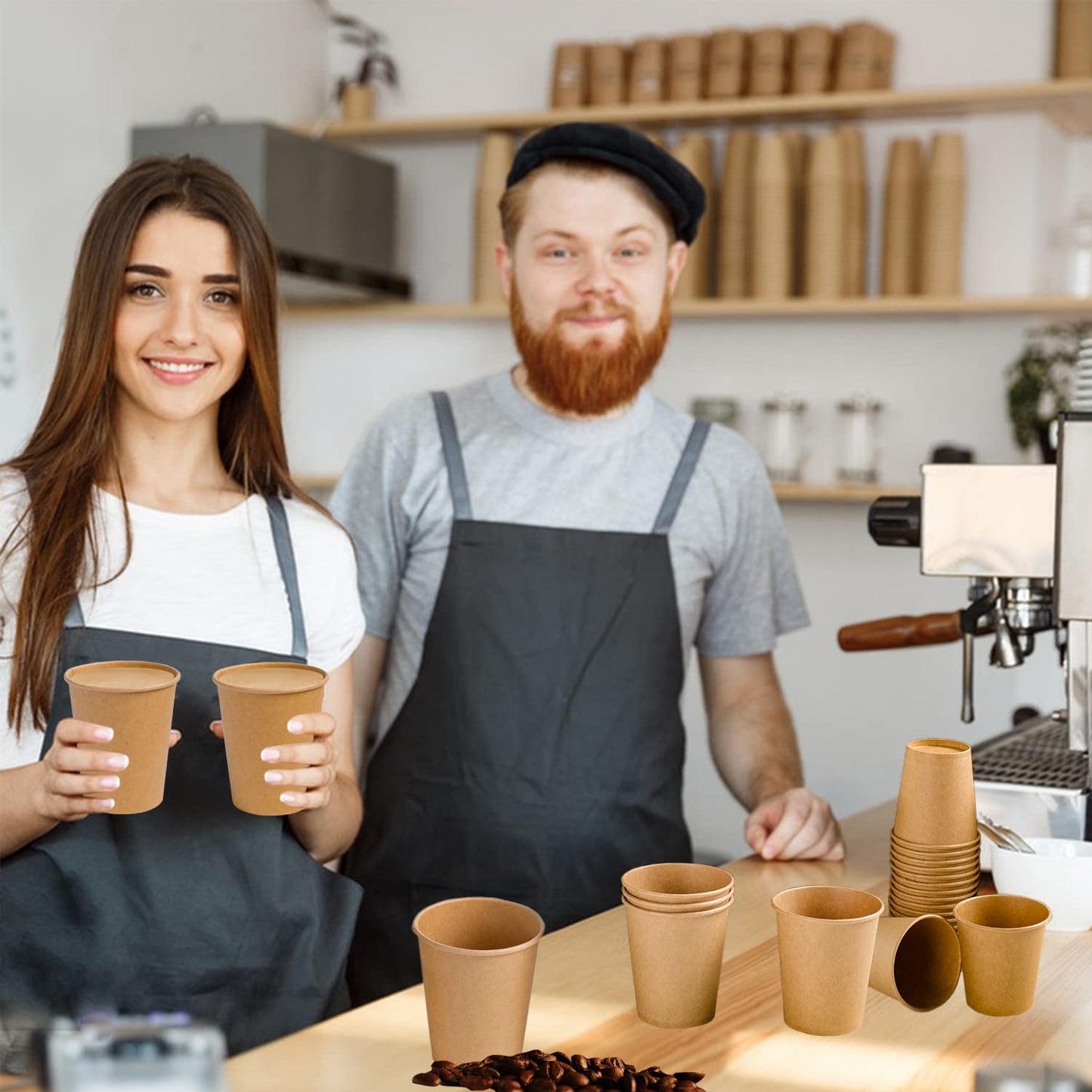 Lamosi 200 Pack 8 oz Kraft Paper Cups, Brown Disposable Paper Coffee Cups, Unbleached Paper Cups for Hot/Cold Beverage Party Home Office