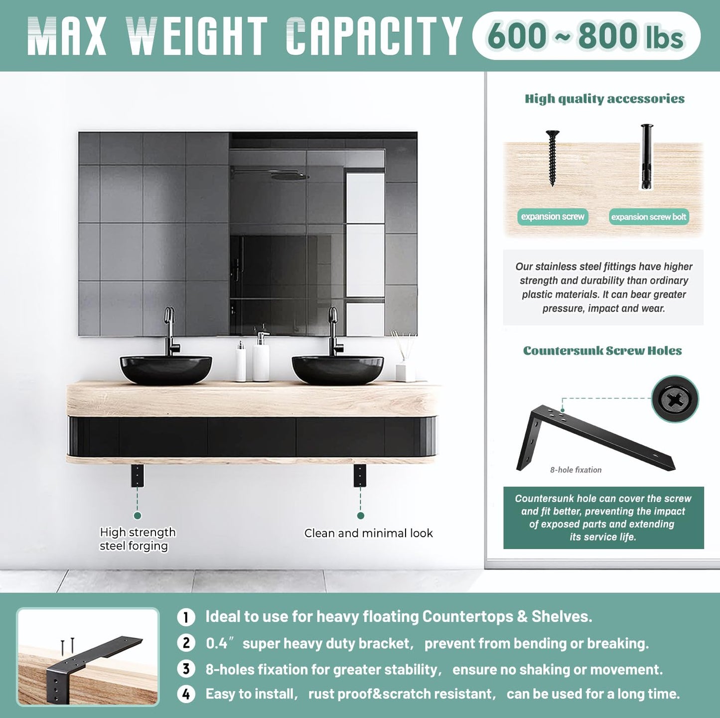 Countertop Support Brackets 4 Pack L Bracket Countertop Brackets 12" x 6" x 2.5" Heavy Duty 3/8" Thick Shelf Brackets Metal Corbels L Shape Bracket for Wood Shelf/Quartz/Granite/Concret Countertops