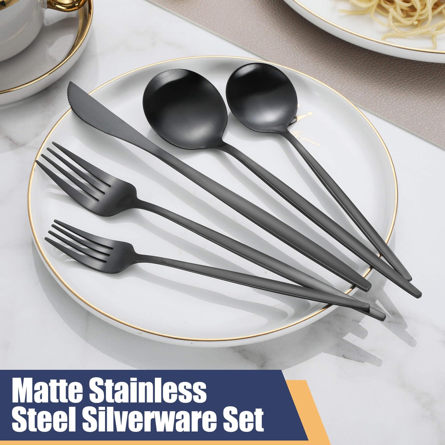 Joincook Matte Black Silverware Set,30 Piece Stainless Steel Modern Flatware Set,Brushed Cutlery Set Service for 6,Satin Finish Utensils Set,Home Kitchen and Restaurant,Dishwasher Safe