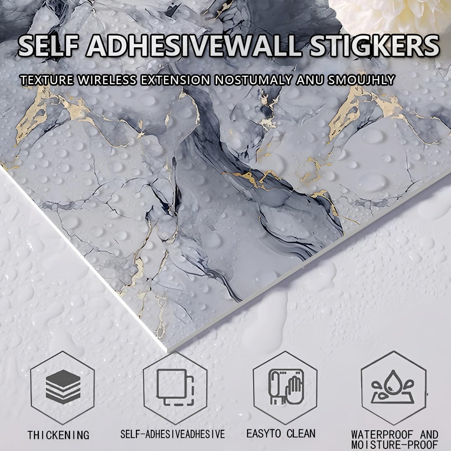 10pcs Peel and Stick Tile Shower Waterproof Marble Tiles Wall Panels, 11.8"x11.8" Self-Adhesive Backsplash Tile, PVC Wall Panels Shower Tiles for Home Bathroom, Kitchen, Living Room Blue