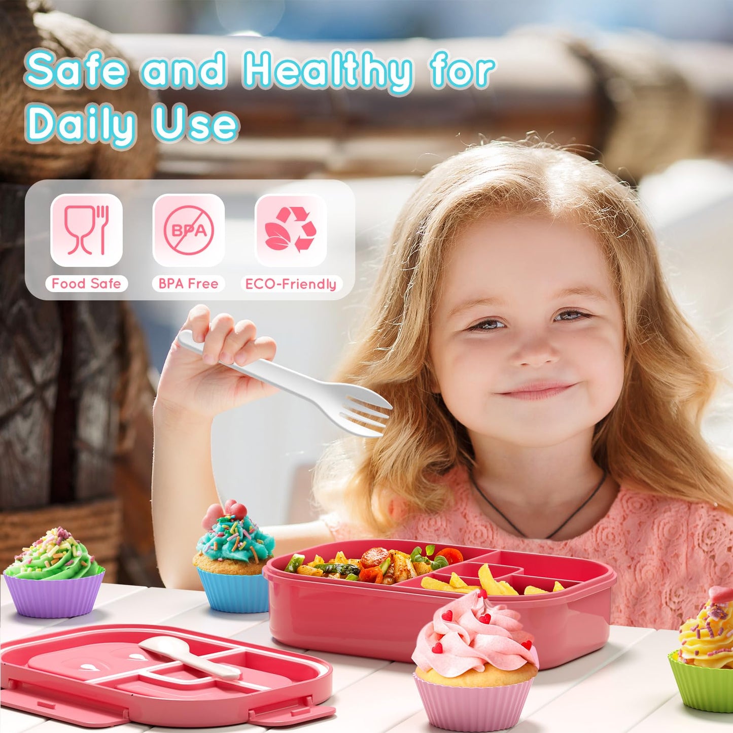 TIME4DEALS Bento Box Kid Adult Lunch Box 2 Pack, Leakproof Bento Lunch Container 4 Compartment Bento-Style Lunchbox with Utensil Set, On-the-Go Meal and Snack Packing for School, Work, Picnic
