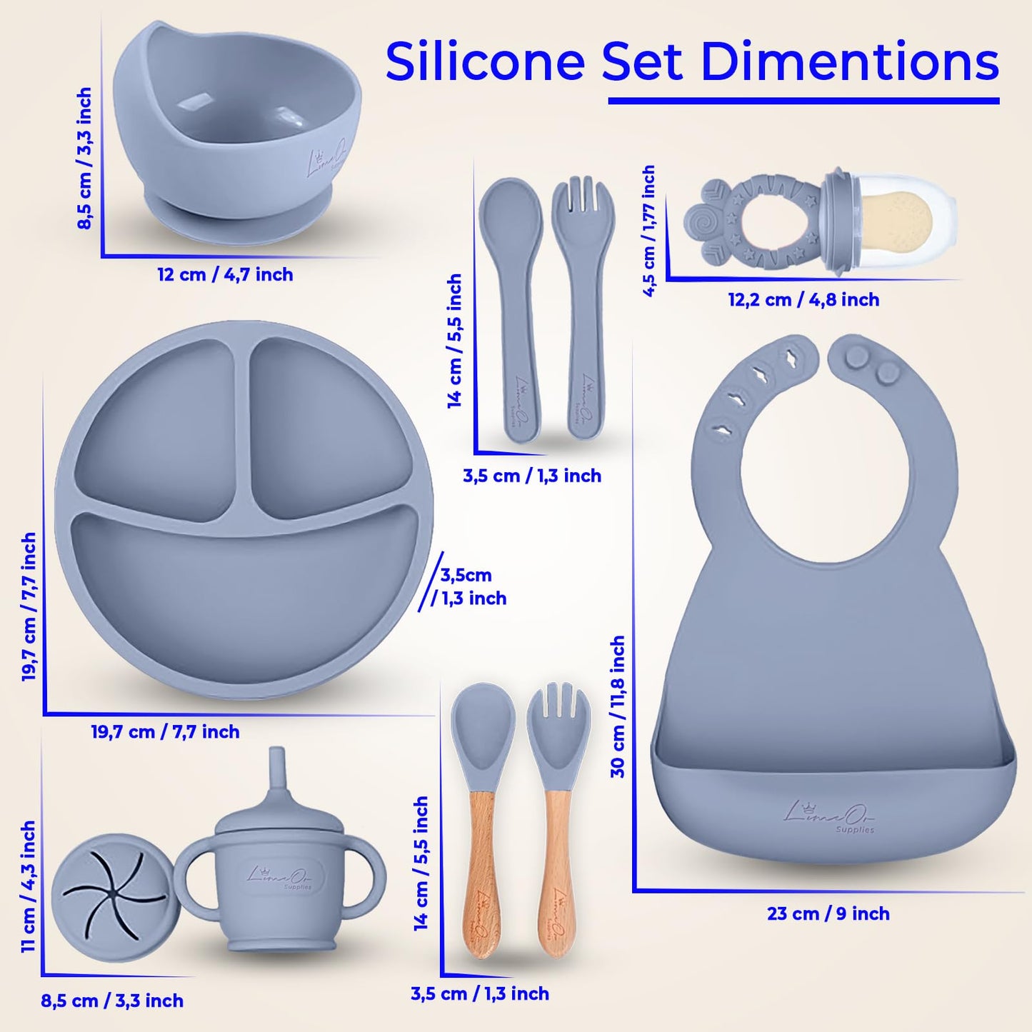 Silicone Baby Feeding Set, 10 Pcs Baby Led Weaning Supplies | BPA-Free Baby Dishes with Toddler Plates and Bowls Set, Silicone Bib, Suction Cup, Baby Spoons & Forks | Empower Independence – Gray