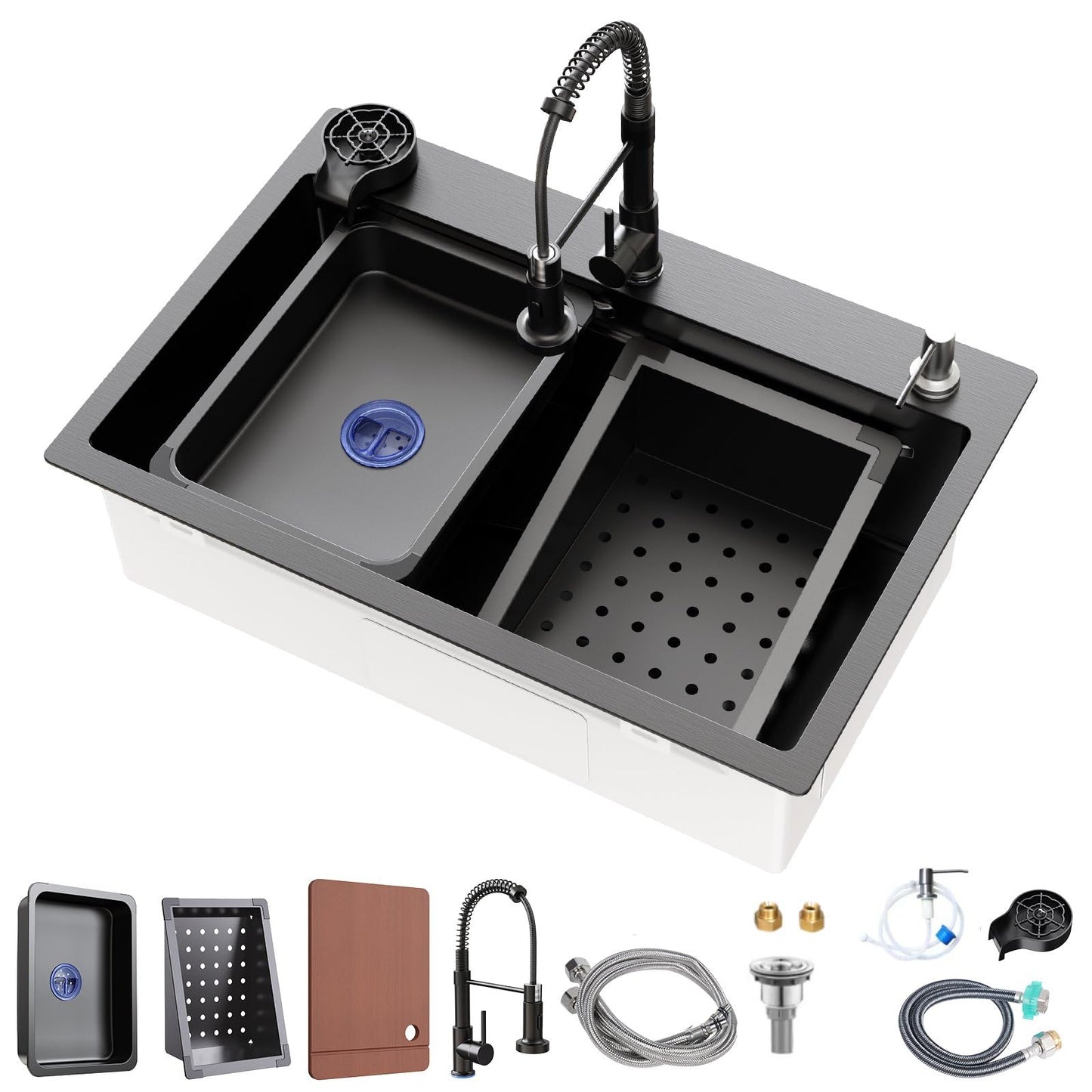 30 x 18 inch Kitchen Sink, Single Bowl Stainless Steel Sink Multifunctional Drop In Sink with Pull-Down Faucet and Multiple Accessories (30 * 18 inch)