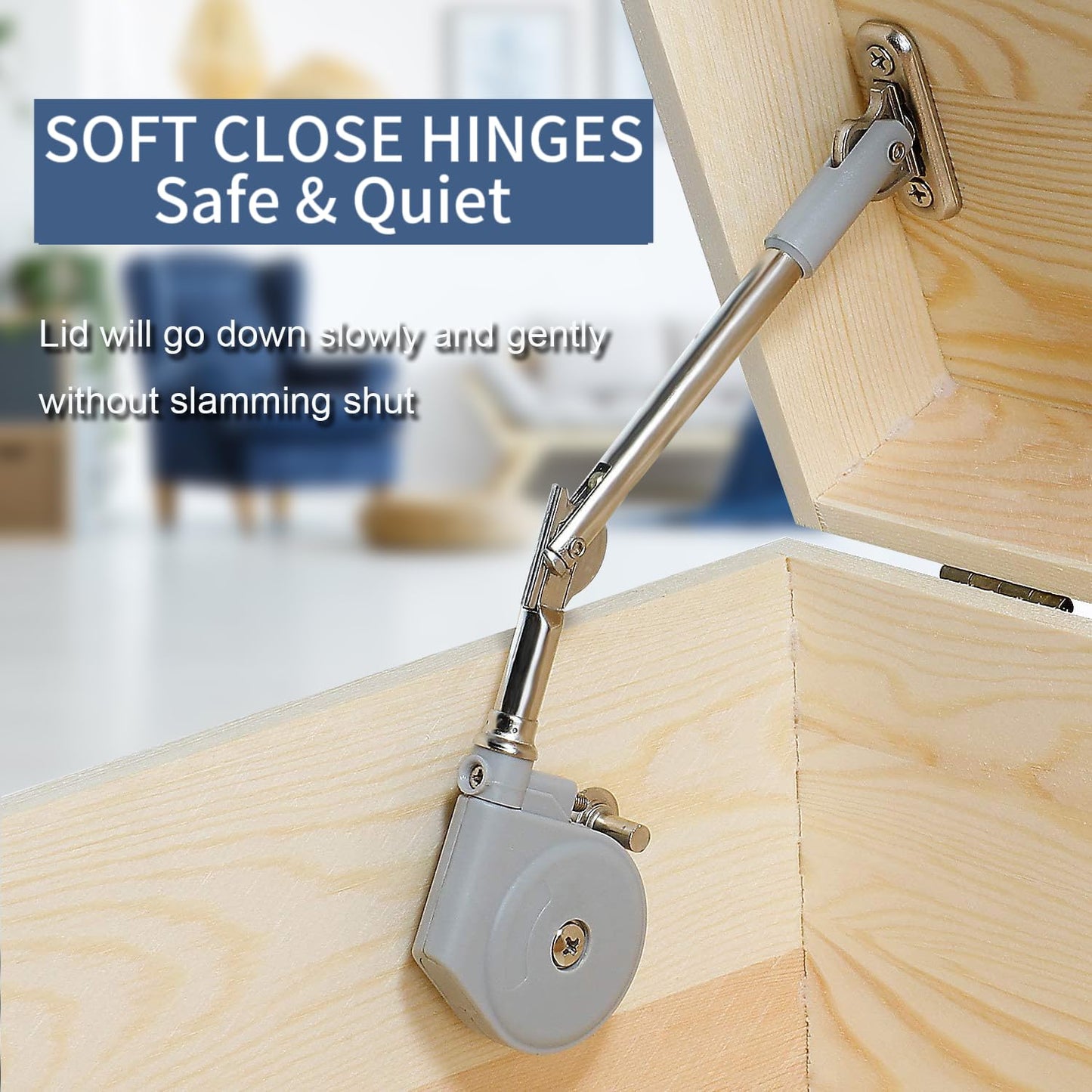 Toy Box Hinges Soft Close - Lid Support Chest Hinges for Wooden Chest Toy Box and Upward Top-Opening Flap Lid, Soft Close Hinges105 Degree Open (15-25lb/2Pcs)