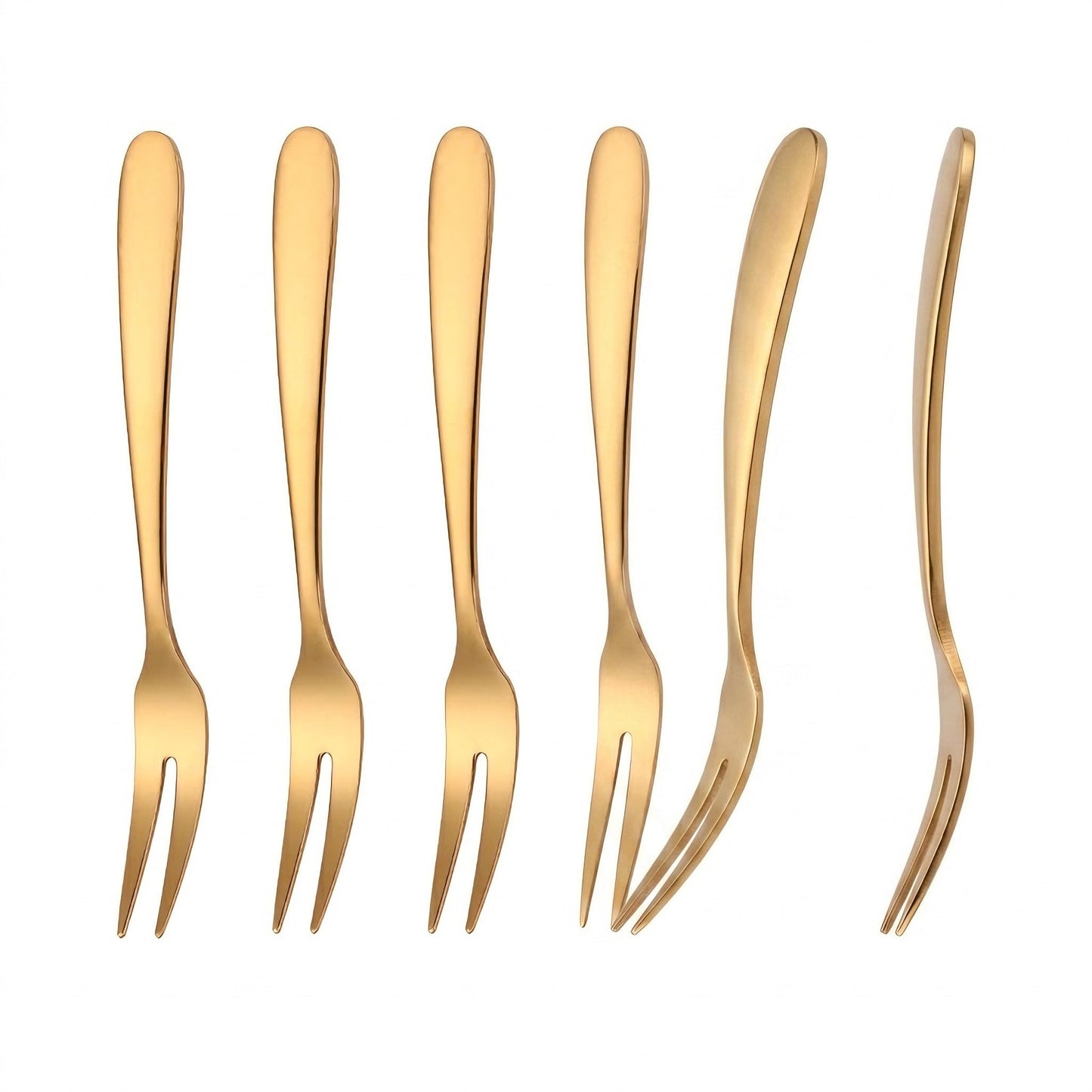 Marfia 6-Piece Gold Fruit Forks SUS304 Stainless Steel Dessert Forks 5.51 Inch Small Appetizer Forks for Cake Salad Cocktail Tasting Ergonomic Mirror Polished Tasting Forks for Party Dishwasher Safe