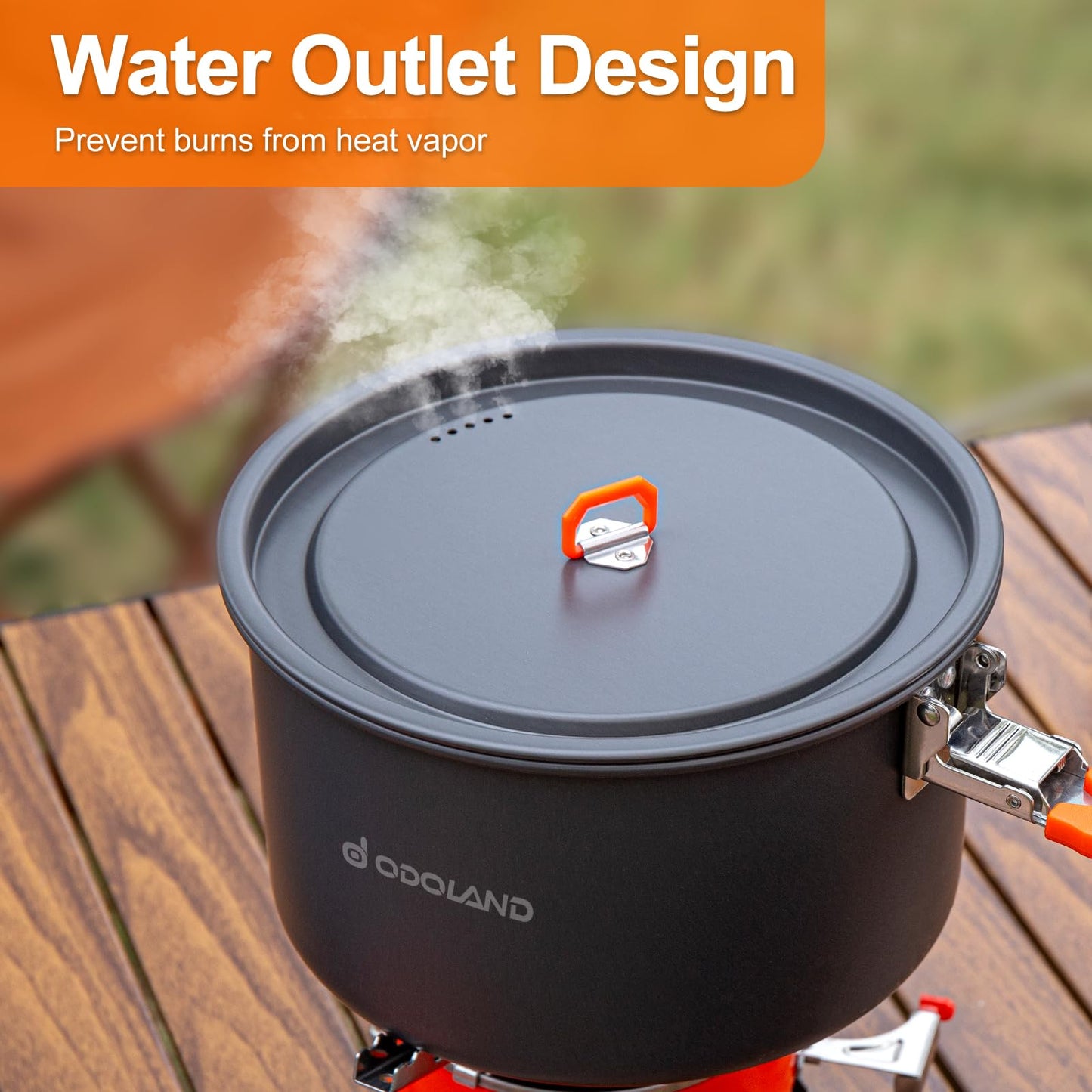 Odoland Camping Cookware Mess Kit, Non-Stick Lightweight Camping Pot and Fry Pan Set with Mesh Bag for Backpacking, Outdoor Cooking and Picnic, for 1-2 People