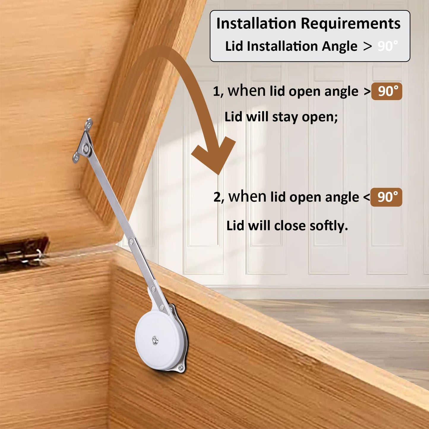2 Pack | Toys Box Hinges Soft Close - HBL’ Lid Support Chest Hinges for Wooden Toy Box, Cedar, Storage Trunk & Benches, Made of Zinc Alloy, Safety & Heavy Duty.