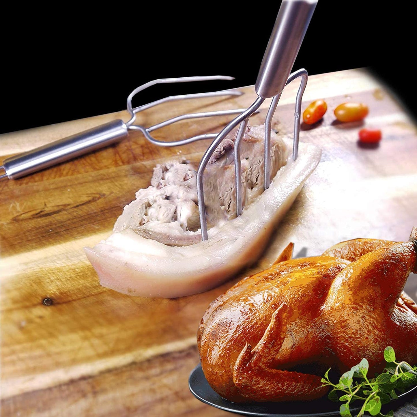 Stainless Steel Poultry Lifters Set of 2.Meat Fork, Roaster Poultry Fork, Carving Forks, Transfer Chicken or Ham Easily