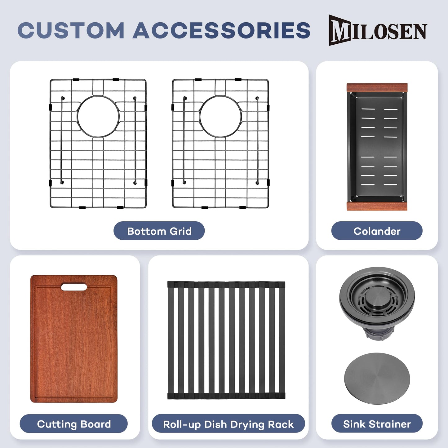 MILOSEN Black Double Bowl Kitchen Sink, 30x18 Inch T304 Stainless Steel Undermount Workstation Sink, 50/50 Double Bowl 10 Inch Deep Handmade Kitchen Sinks, Undermount Black Sinks with Accessories