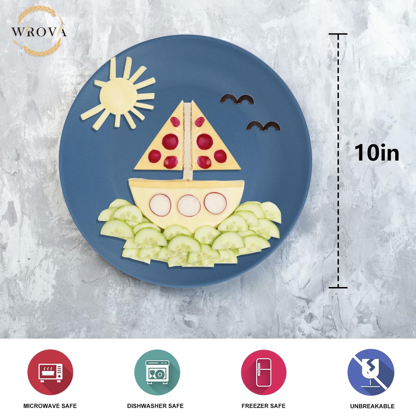 Wrova Wheat Straw Dinner Plates 10 Inch Unbreakable Set of 8 - Dishwasher & Microwave Safe Plastic Plates Reusable - Lightweight Plates for kitchen,camping,salad,appetizer - Colorful