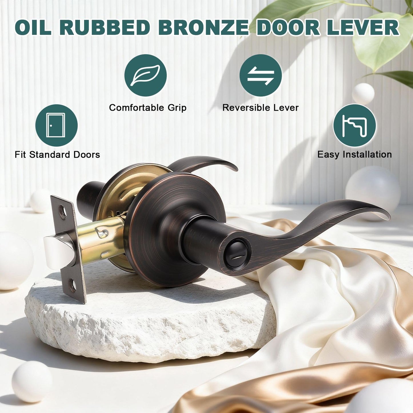 GOBEKOR 8 Pack Privacy Door Handles - Oil Rubbed Bronze Interior Door Handles with Lock Wave Lever for Bedroom Bathroom
