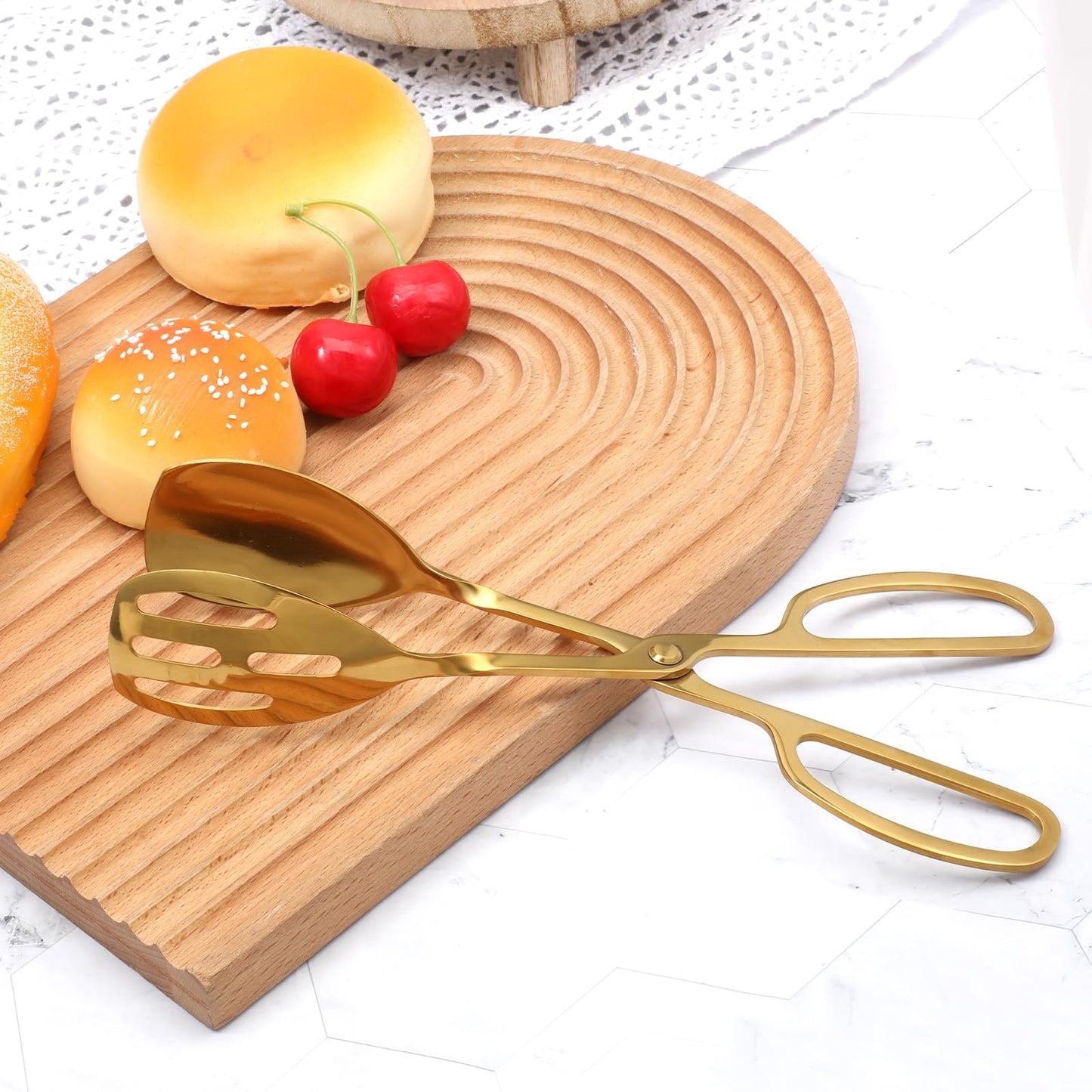 2 Pack Gold Serving Tongs Buffet for Kitchen Serving and Cooking, Thickening Stainless Steel Salad Tongs Food Tong Servings Utensils for Wedding Party Catering (Gold)