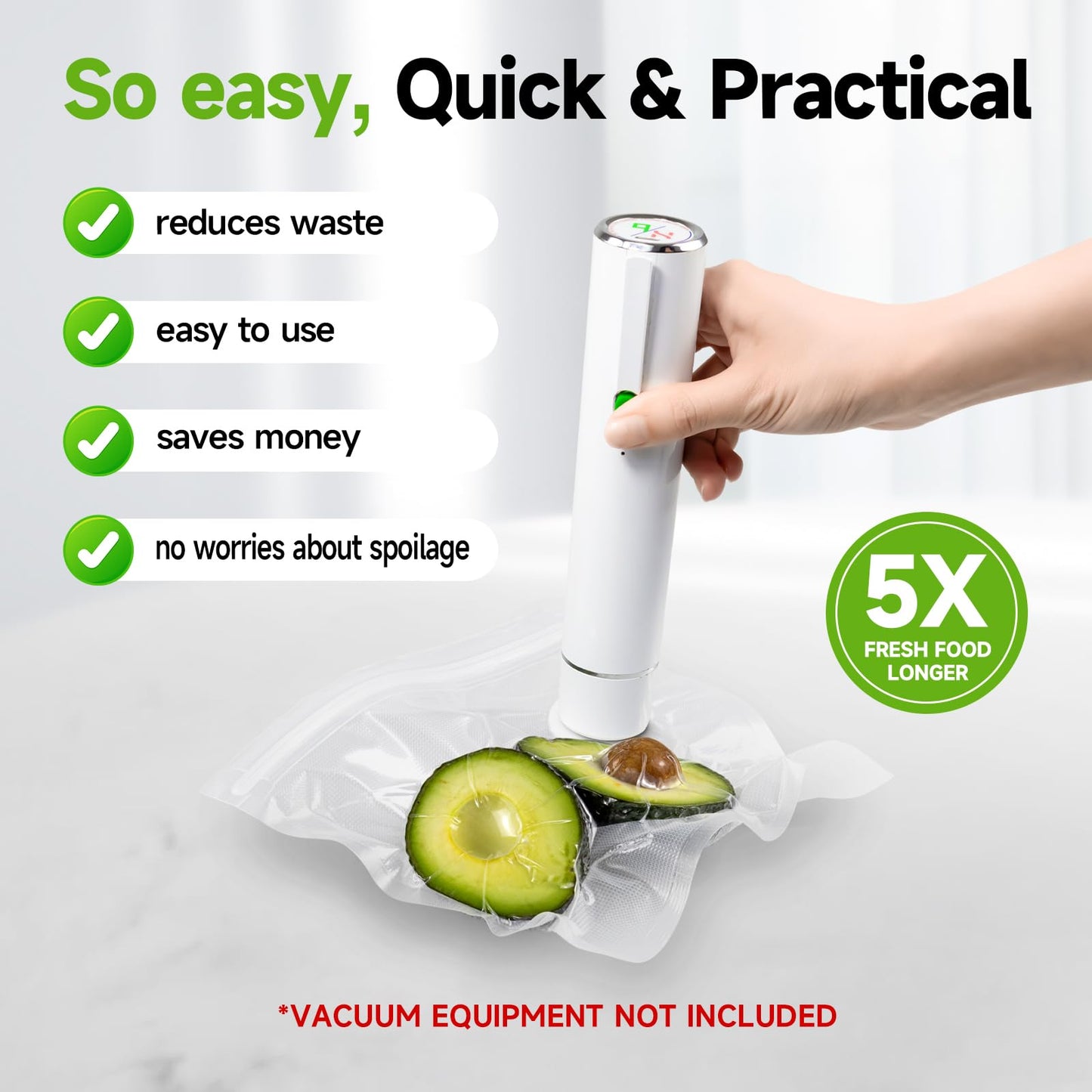 Vixino Vacuum Sealer Bags, 40 Reusable Vacuum Sealer Bags for Food, BPA-Free, Meal Prep and Sous Vide Cooking,Works for Handheld Sealer and Vac Sealer Machine with External Vacuum Systems