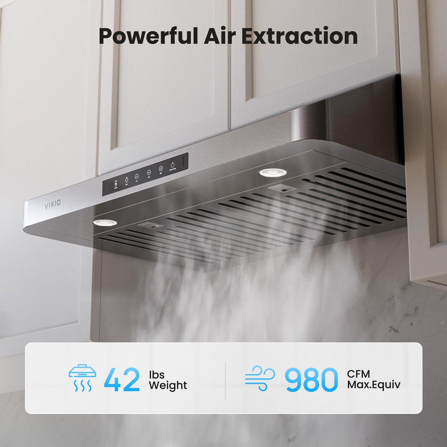 VIKIO HOME Under Cabinet Range Hood 30 Inch, 980CFM Fast Venting Ducted, Kitchen Hood With 3 Speed Gesture Sensing & Touch Control, Stainless Steel Stove Vent Hood With LED Light And 2 Baffle Filters