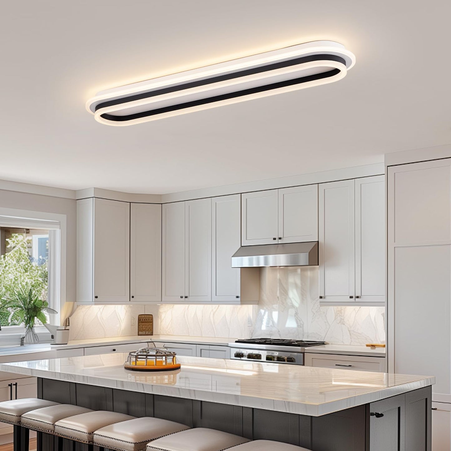 Vloitgol Modern Linear Ceiling Light, 31.5Inch Dimmable LED Flush Mount Ceiling Lamp with Remote Control, Long Kitchen Ceiling Light Fixture for Living Room Dining Room Bedroom Hallway (Black)
