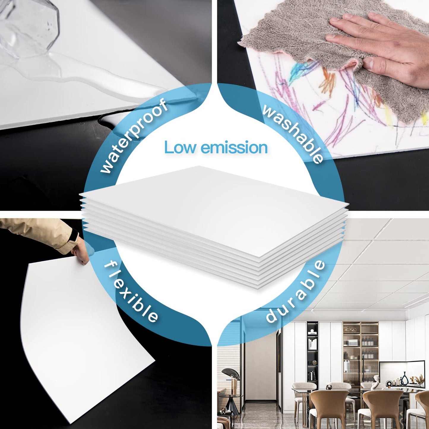 Art3d 10-Pack Smooth Drop Ceiling Tile 2ft x 4ft - Fire-Rated, Waterproof, Reusable - Premium PVC, No Sag and Breakage - Cover 80 Sq. Ft, White