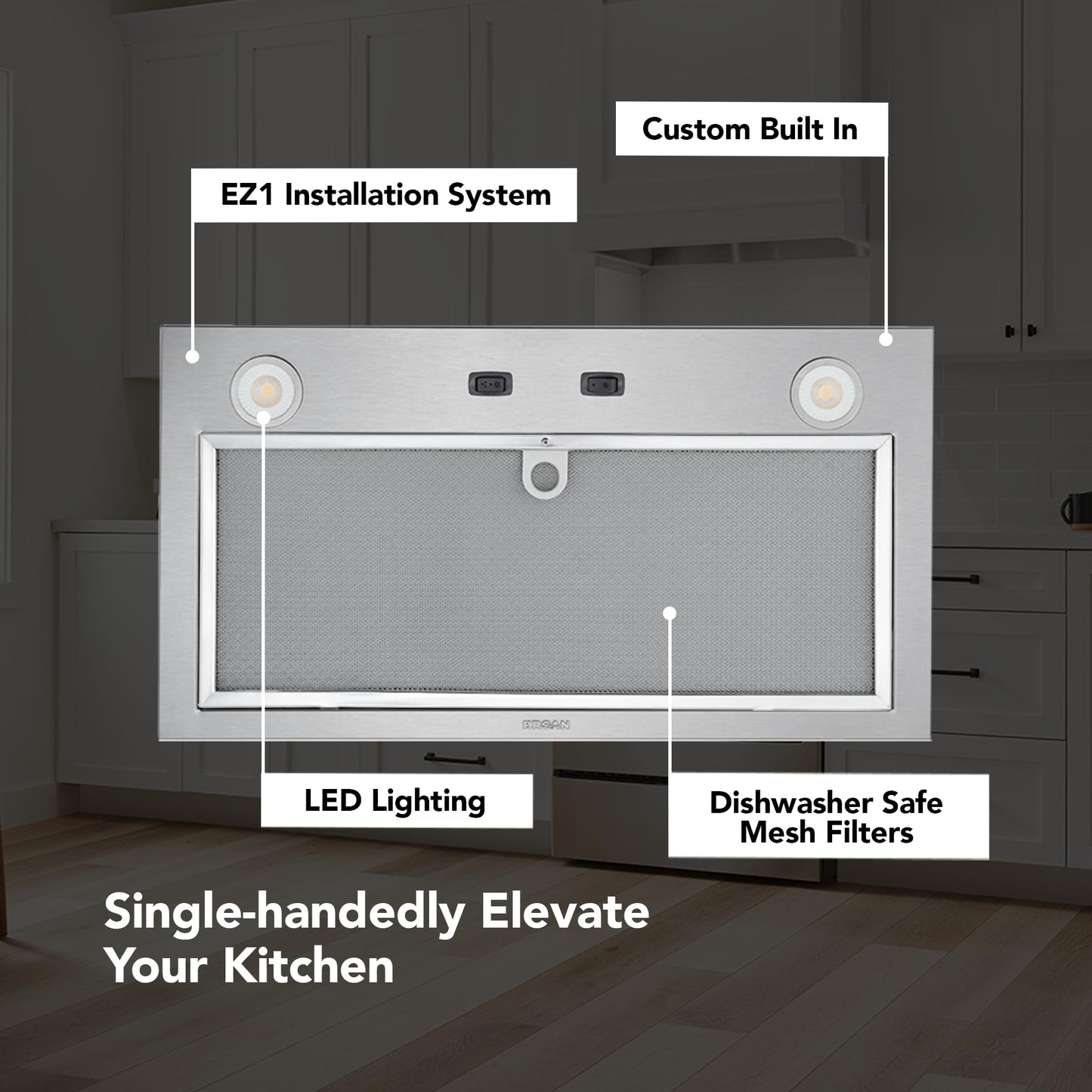 Broan-NuTone PM300SS Custom Power Pack Range Hood Insert with 2-Speed Exhaust Fan and Light, 300 Max Blower CFM, Stainless Steel, 21-Inch Built